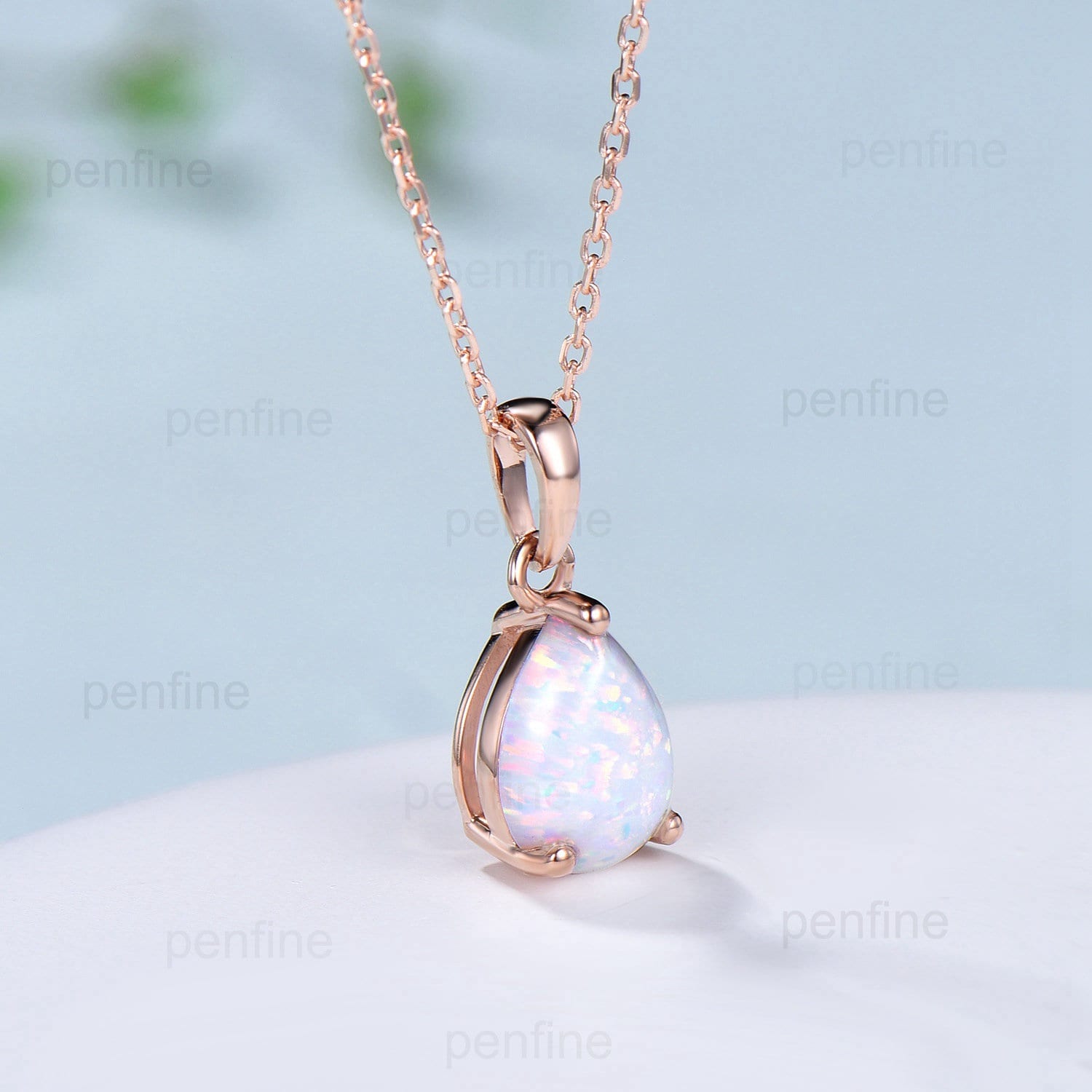 Elegant Fire Opal Pendant Necklace - Solitaire White Opal in 14K/18K Rose Gold - Minimalist October Birthstone Jewelry for Women - Perfect for Gifts, Anniversaries & Everyday Wear