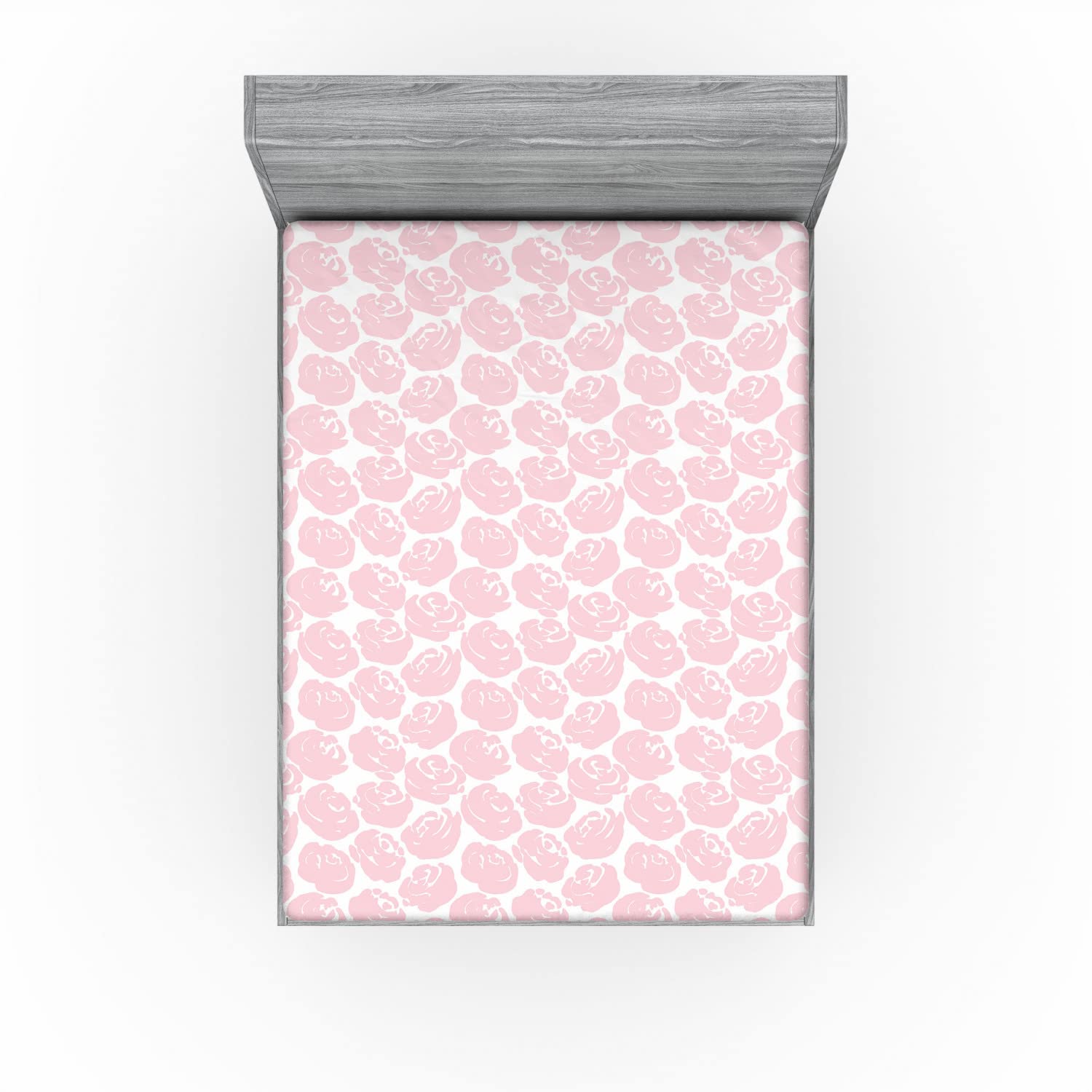 Ambesonne Floral Fitted Sheet - Full Size Rose White with English Garden Print, Deep Pocket Elastic Bed Cover for Queen Mattress | Soft Abstract Rose Silhouettes Pattern | Perfect for Guest Rooms, Master Bedrooms & Vacation Homes