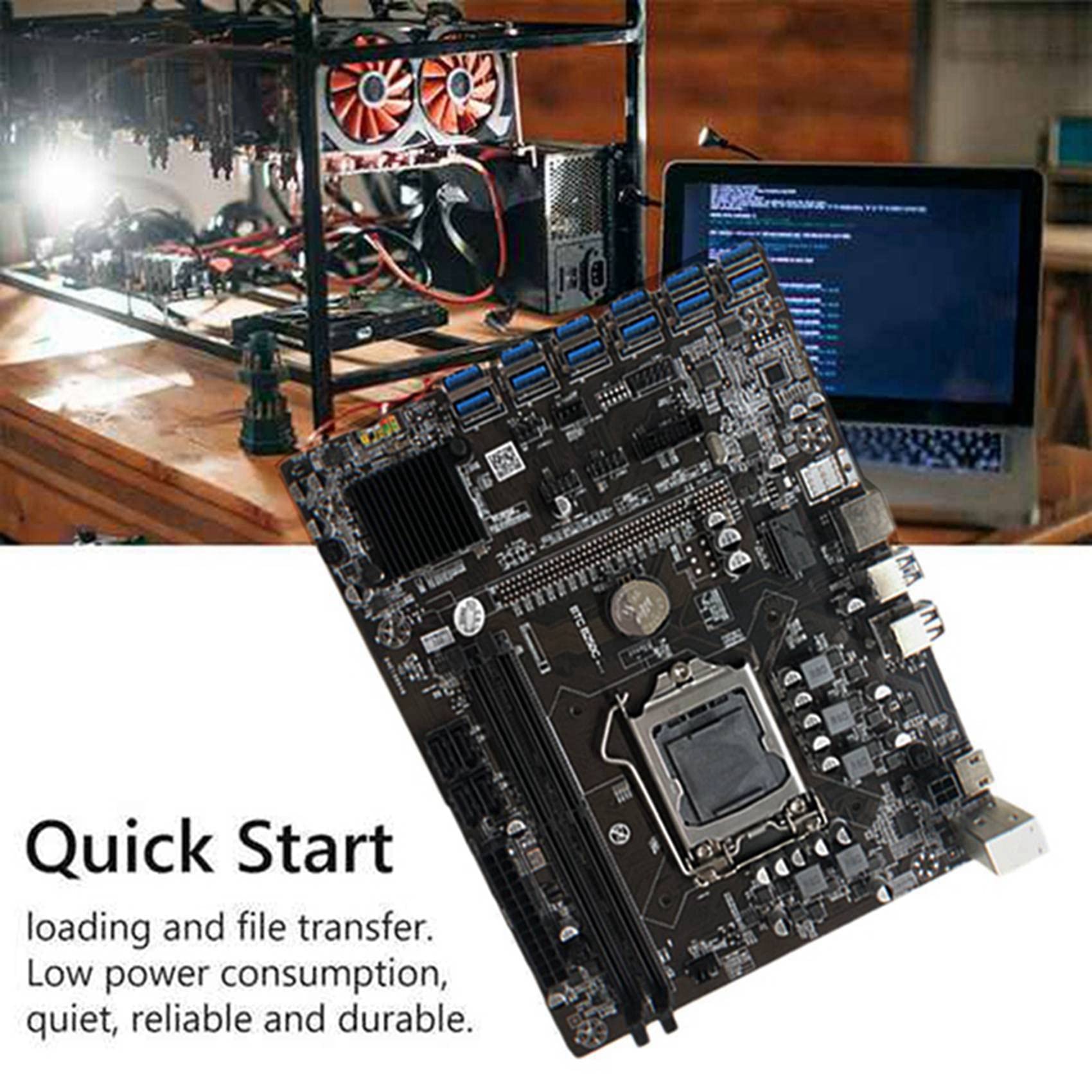BEEOFICEPENG B250C Mining Motherboard - 12 GPU PCIE Slots, 4PIN to Cable & Switch Cable Included - Perfect for Cryptocurrency Mining & GPU Rig Setup