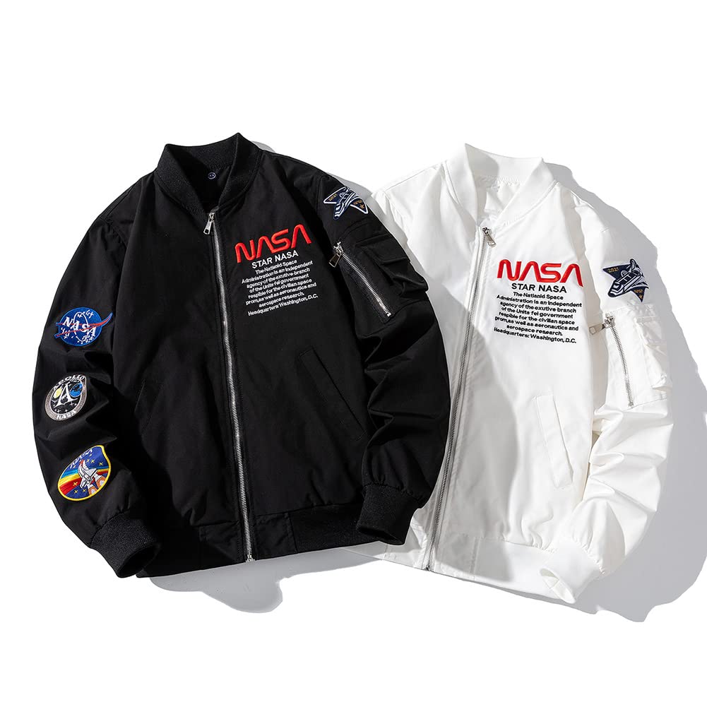Acelyn Men's NASA MA-1 Bomber Jacket - USA Flag Military Windbreaker with Zipper & Pockets | Lightweight Flight Coat for Outdoor Activities & Casual Wear