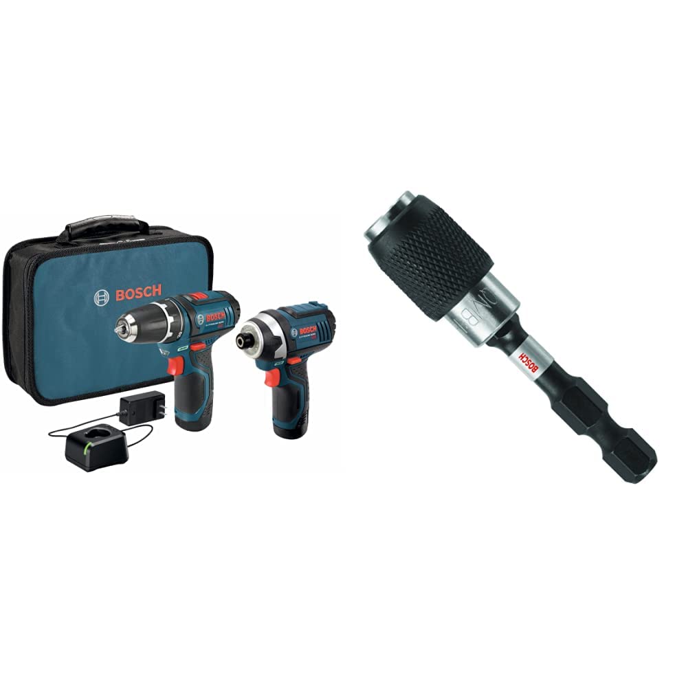 BOSCH 12V Max Cordless Drill and Impact Driver Combo Kit with 2 Batteries, Charger & Bit Holder - Perfect for DIY Home Projects, Woodworking, and Professional Construction Work