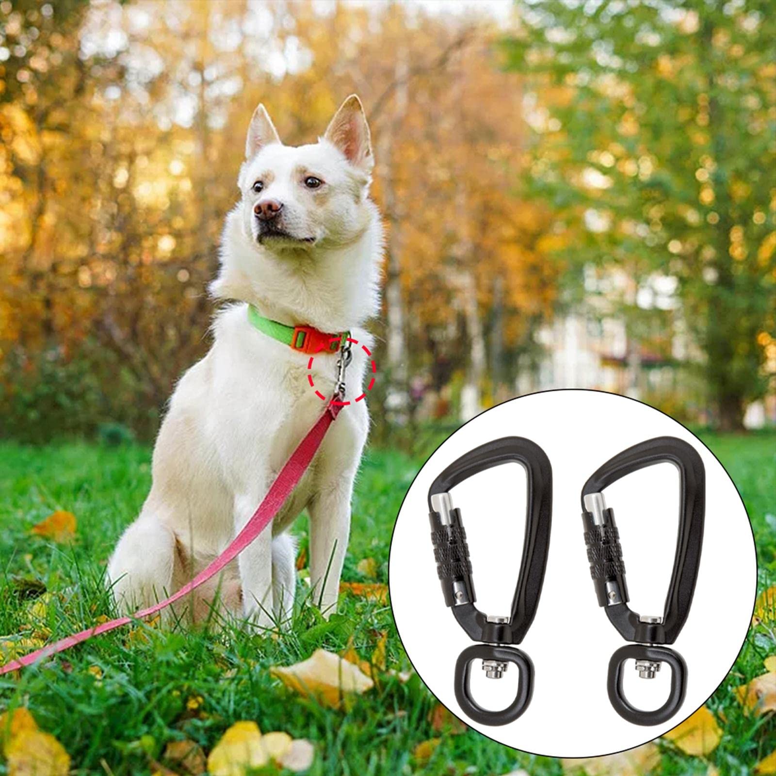 Self Locking Carabiner Clip - Heavy Duty D-Ring Keychain Hook with Rotating Ring for Outdoor Hiking, Camping, Hammock, Backpack, Gear Organization (2 Pack)
