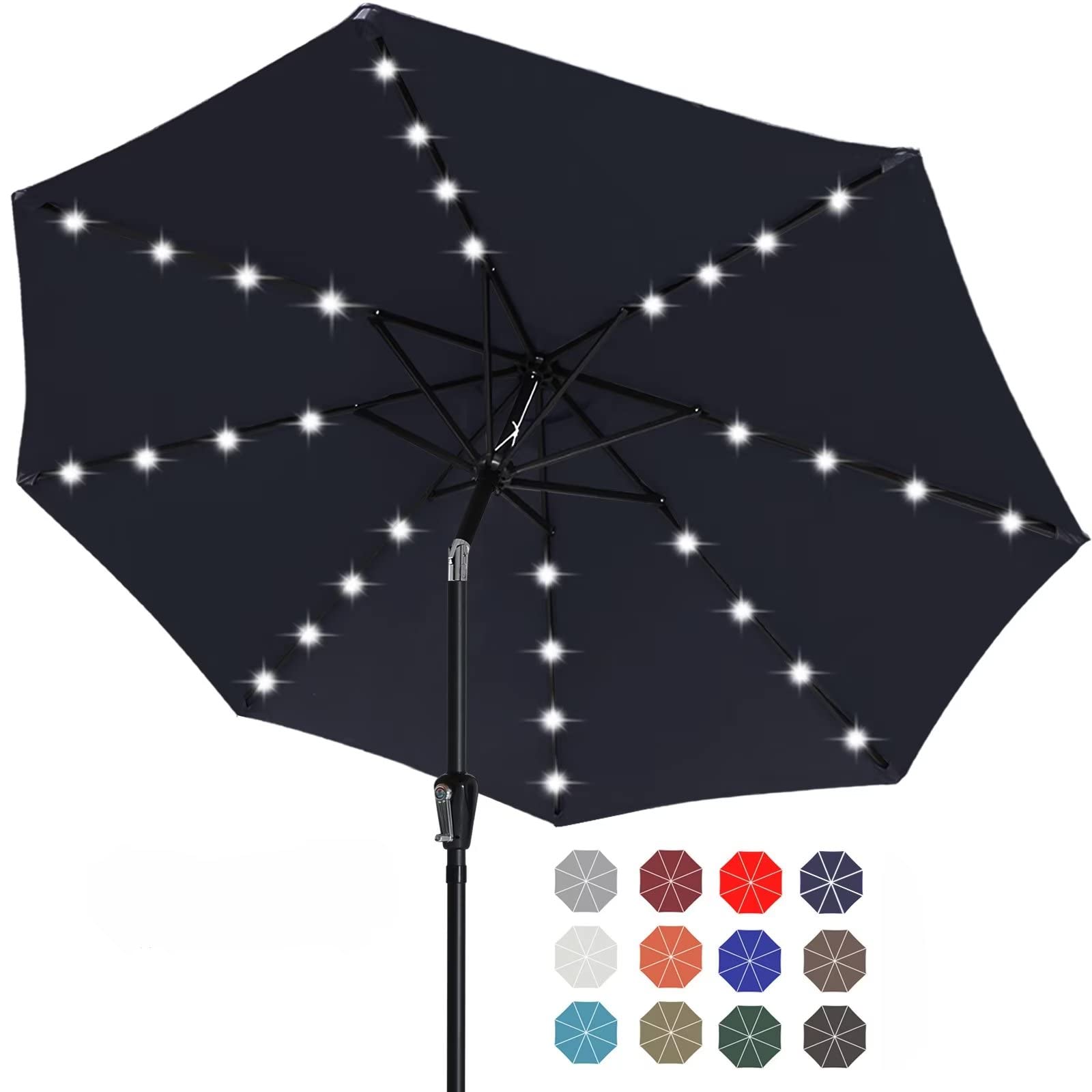 ABCCANOPY 11FT Solar LED Patio Umbrella with 32 LED Lights - Durable Outdoor Shade Canopy for Garden, Poolside & Backyard (Navy Blue) | Weather-Resistant & Auto On/Off at Night