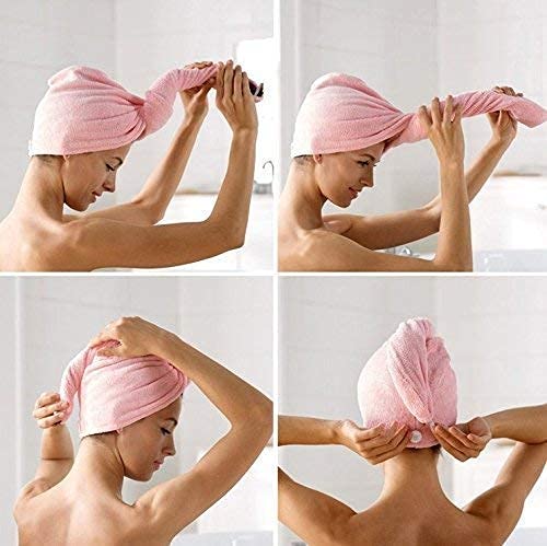 VEEMU FABWORLD™ Premium 450 GSM Microfiber Hair Drying Towel - Ultra Absorbent Quick Dry Turbans for Women & Kids (Set of 2, Pink) - Perfect for Shower, Spa, Swimming & Post-Workout Hair Care