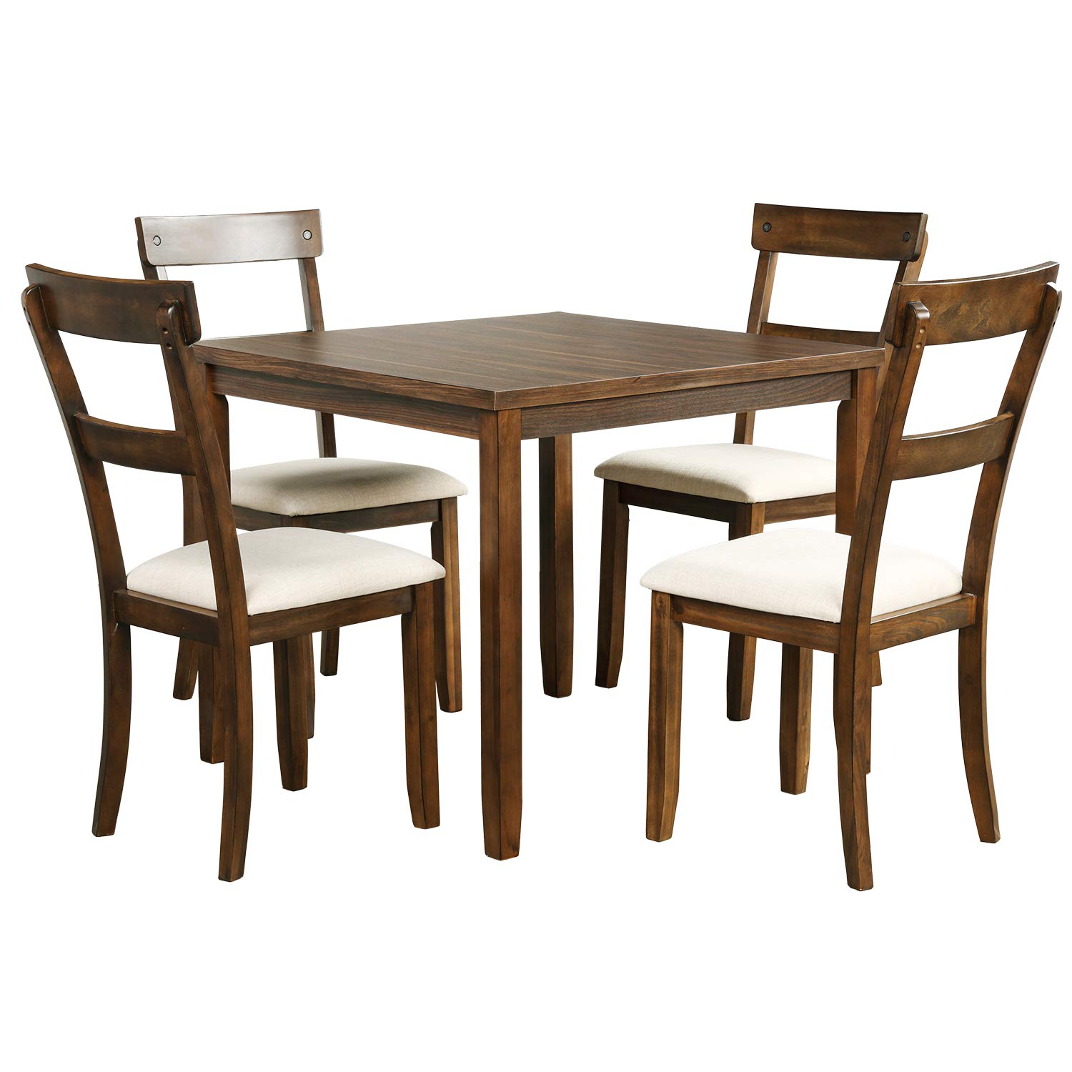 Harper & Bright Designs 5-Piece Industrial Dining Table Set - Solid Wood Kitchen Table & 4 Chairs for Dining Room in Walnut Finish - Perfect for Small Spaces, Apartments & Modern Farmhouse Decor