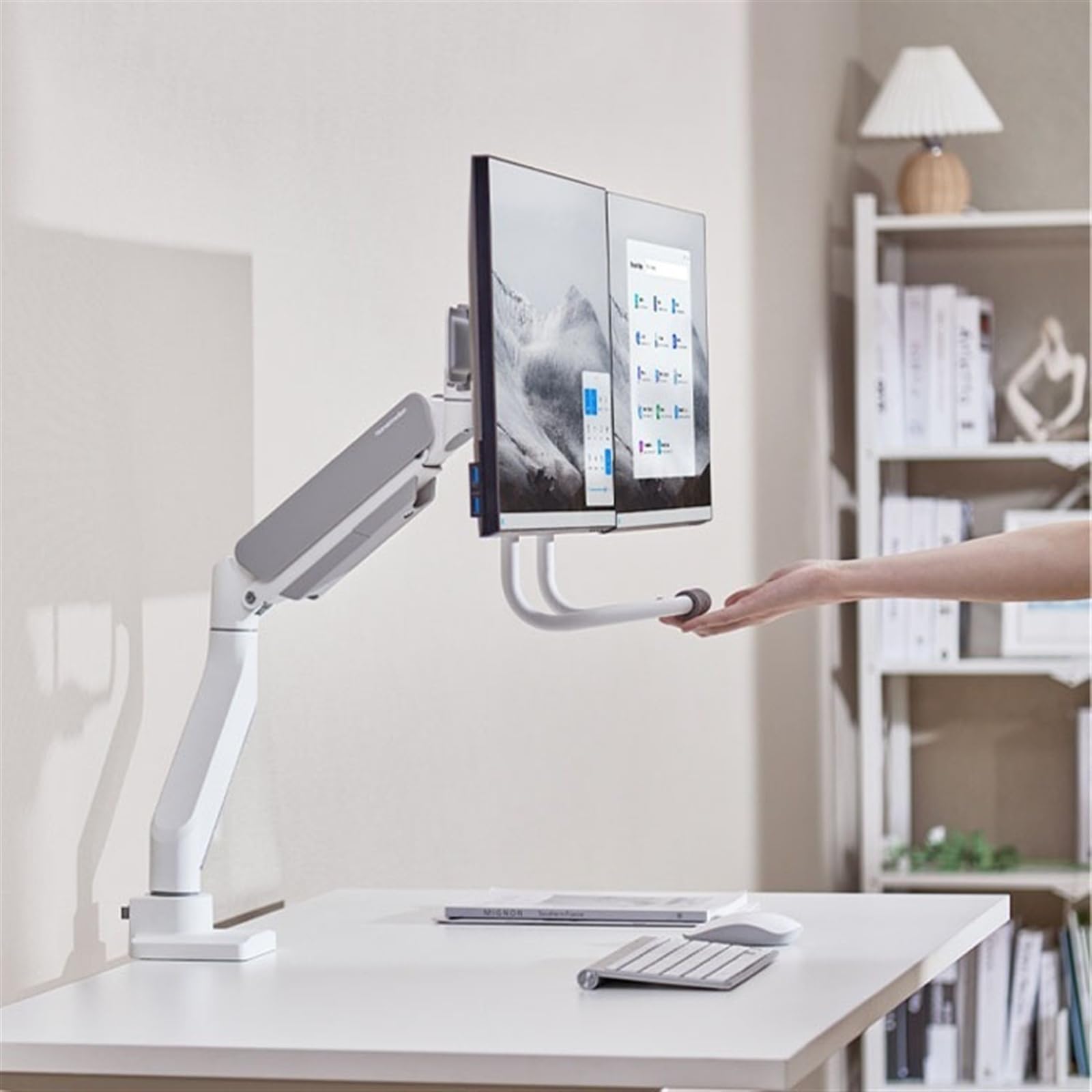 **Dual Monitor Stand for Desk - Adjustable Gas Spring Monitor Arm Holds 2 Screens up to 32 Inches, 17.6lbs - Sliding VESA Plates with Clamp & Grommet Base - Perfect for Home Office & Gaming Setup**