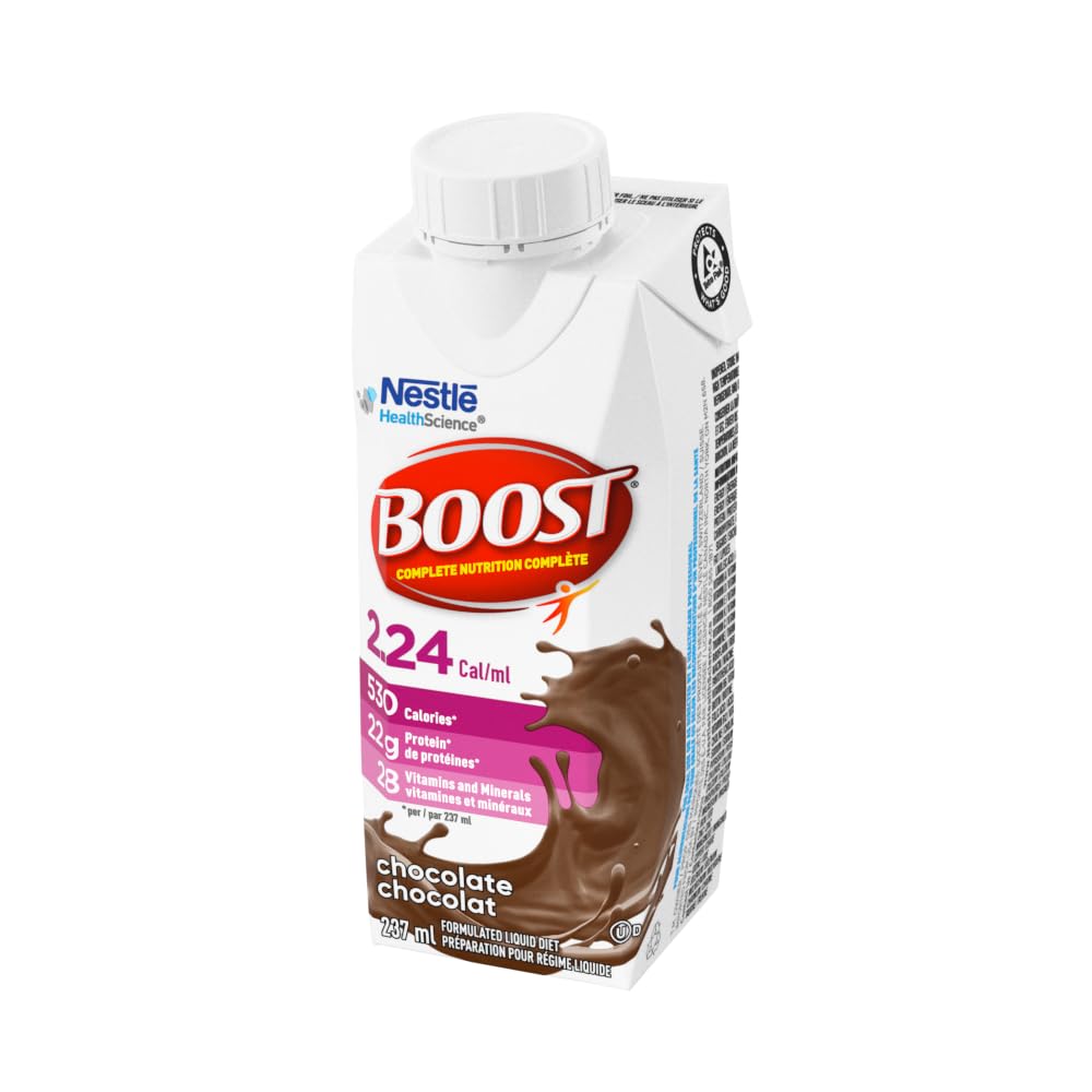 Boost 2.24 Cal/mL Complete Nutrition Drink for Adults - Chocolate Flavor, 530 Calories per Serving, 22g Protein, Ready-to-Drink with Essential Vitamins & Minerals (24 Tetra Paks) | Ideal for Meal Replacement, Weight Gain, Recovery & Active Lifestyles
