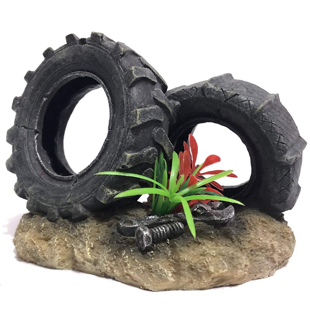 SLOCME Aquarium Tire Decorations - Eco-Friendly Resin Fish Tank Tire Ornaments for Aquatic Environment | Perfect for Freshwater & Saltwater Tanks, Underwater Scenery, and Fish Habitat Enhancement