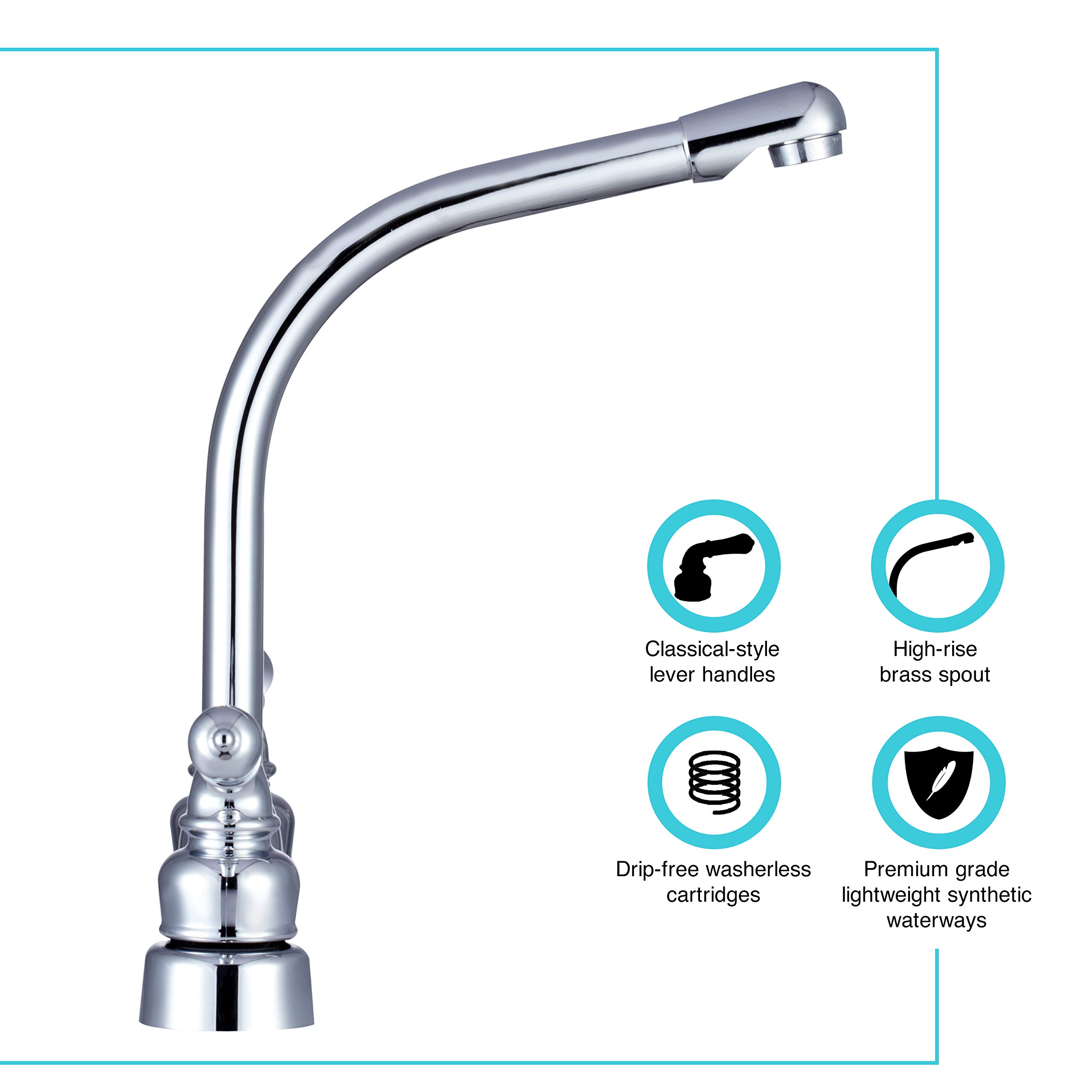 Dura Faucet DF-PK210C-CP High-Rise RV Kitchen Sink Faucet with Classic Levers in Chrome Finish - Perfect for Camper, Motorhome & Travel Trailer Water Systems