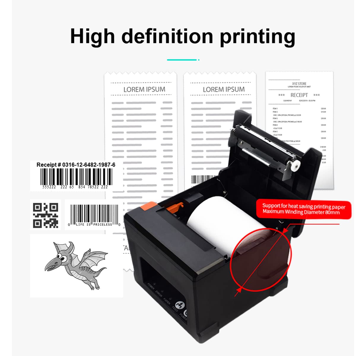 80mm 3 Inch POS Thermal Receipt Printer with Auto Cutter - Commercial Kitchen & Restaurant Bill Printer with LAN/USB Connectivity, Cash Drawer Support (Not Compatible with Square/Doordash/Uber Eats) - Perfect for Fast Food Restaurants, Cafes, and Retail Stores