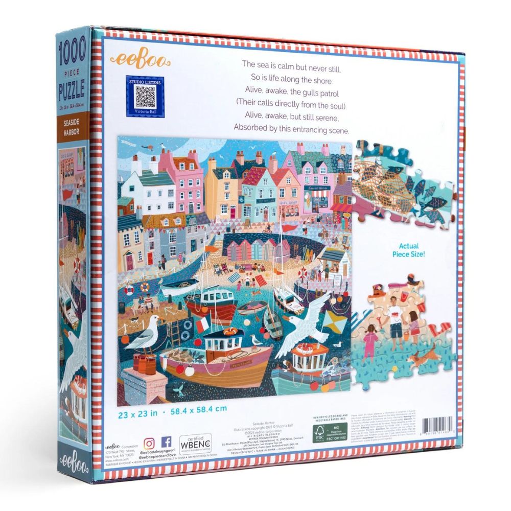 eeBoo 1000 Piece Jigsaw Puzzle - Seaside Harbor Landscape - Challenging Adult Puzzle for Relaxation & Stress Relief - Perfect for Family Game Night & Home Decor