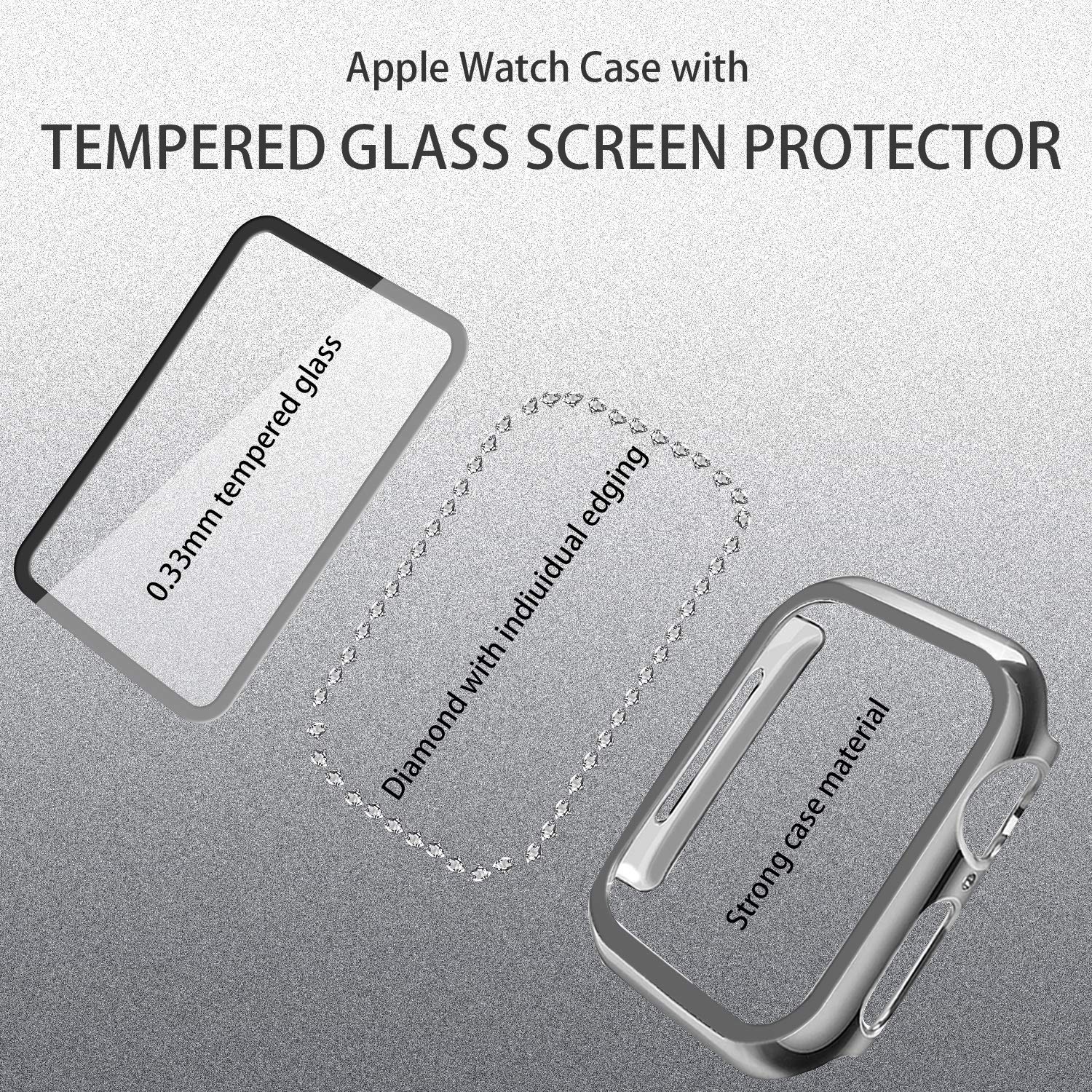 Mesime Compatible Apple Watch Band with Screen Protector Case - Jewelry Replacement Strap for 38mm/40mm/41mm/42mm/44mm/45mm/46mm iWatch Series 10/9/8/7/6/5/4/3/2/1/SE - 2 Pack Protective Cover for Women - Perfect for Workouts, Office & Everyday Fashion