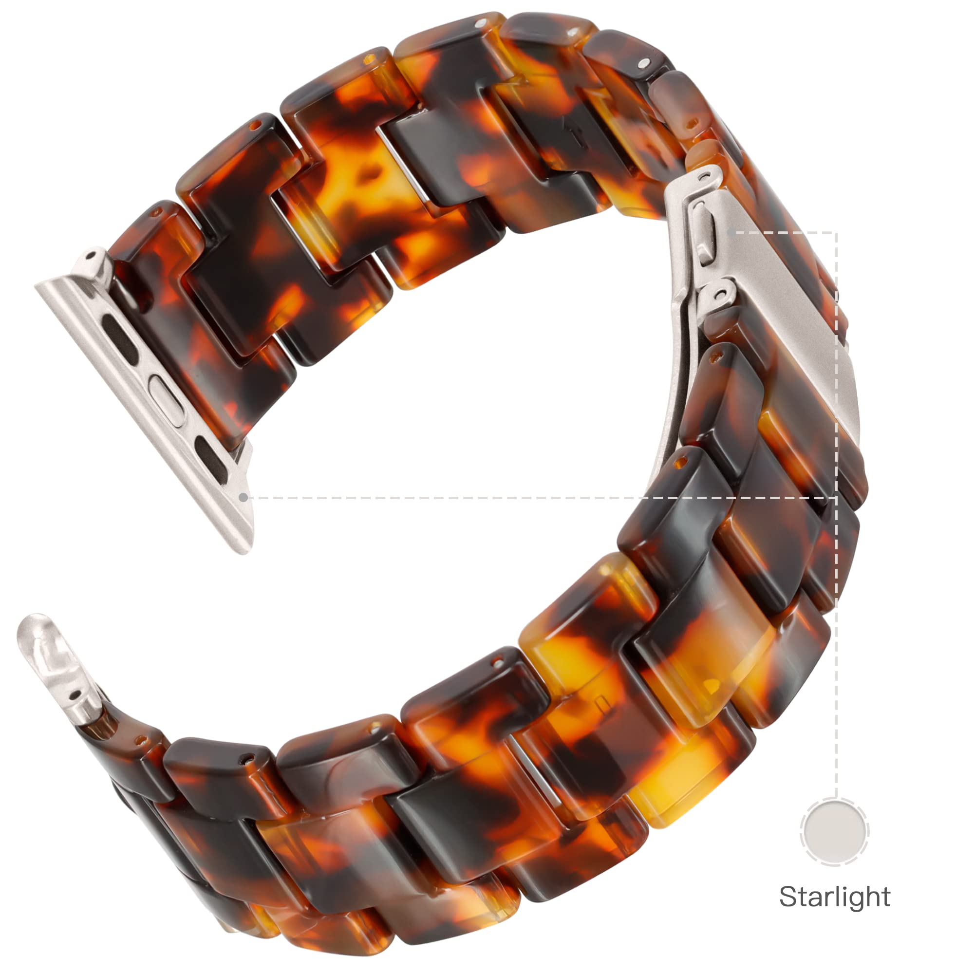 Lightweight Resin Apple Watch Band Compatible with iWatch Series 10/9/SE/8/7/6/5/4/3/2 & Ultra 2/1 (42mm/44mm/45mm/46mm/49mm) - Women's Tortoise Stone Design for Starlight - Perfect for Workouts, Daily Wear & Fashion Accessories