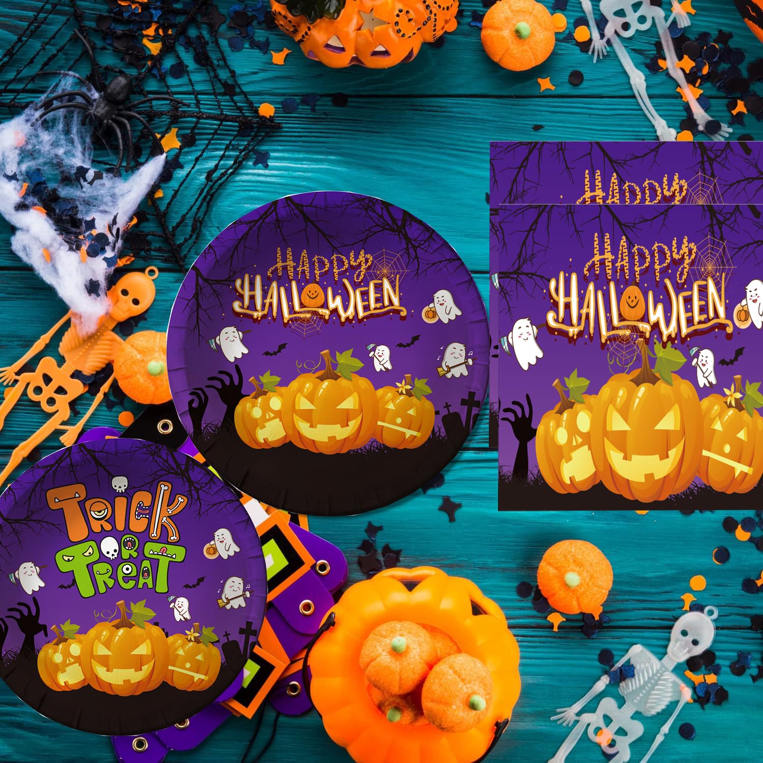 40Packs Halloween Party Supplies 2024 - 20 Spooky Plates & 20 Creepy Napkins for Halloween Decorations, Dinnerware, and Themed Parties - Perfect for Trick or Treat, Haunted House, and Halloween Festivities