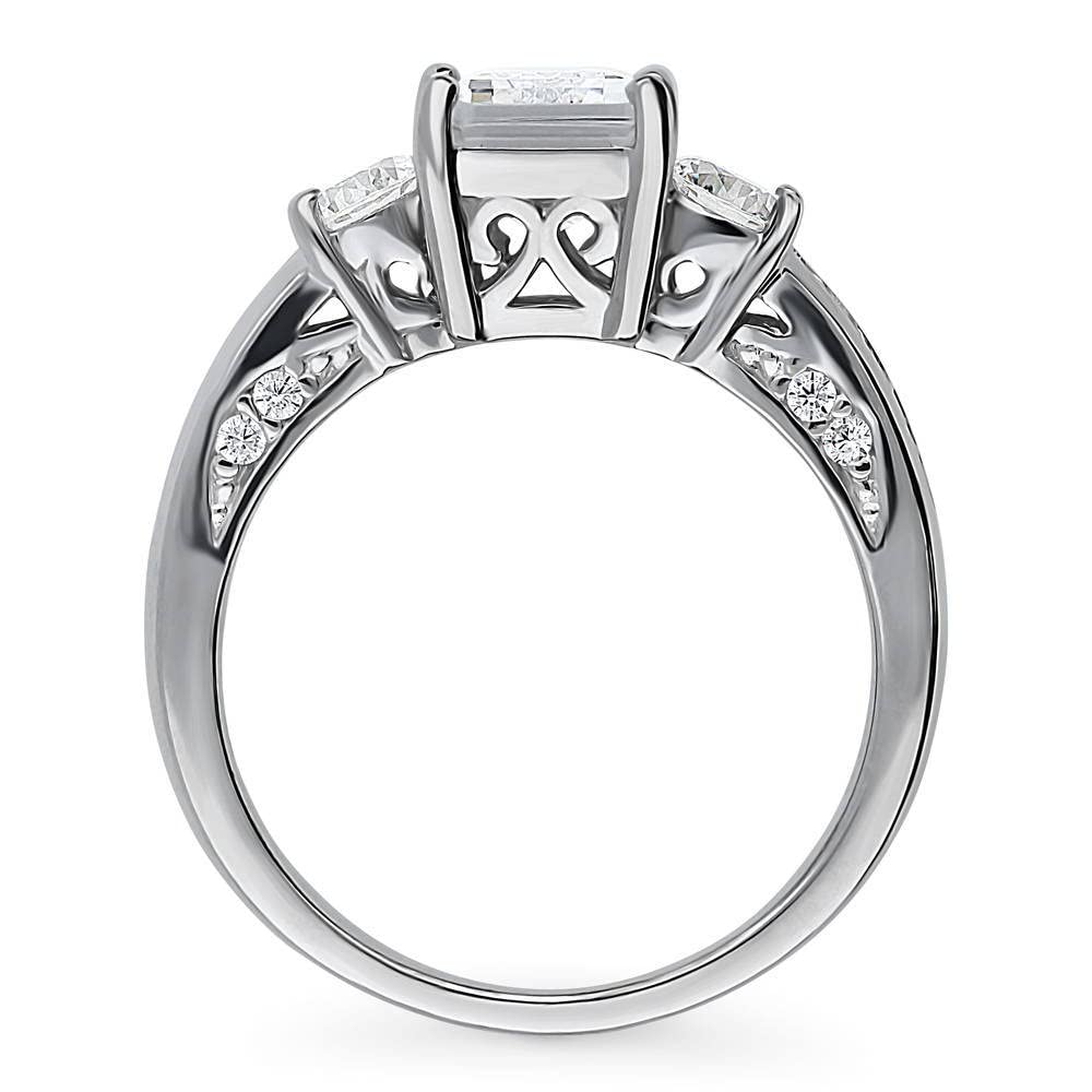 BERRICLE Sterling Silver 3-Stone Wedding & Engagement Ring 2.1ct Emerald Cut Cubic Zirconia CZ Promise Ring for Women - Rhodium Plated, Size 4-10 - Perfect for Proposals, Anniversaries & Special Occasions