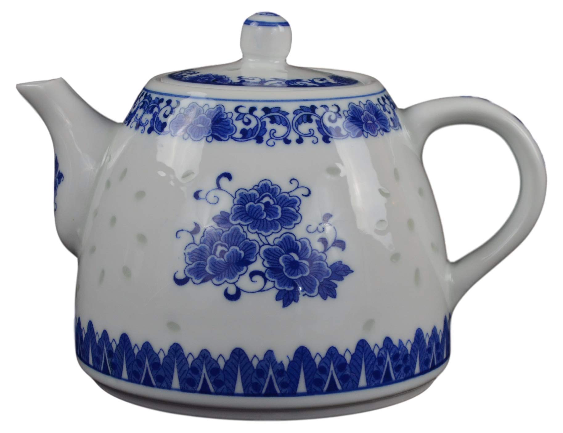 Large 56oz Blue and White Porcelain Teapot - 6 Cup Capacity Chinese Style Tea & Coffee Pot for Home, Office, and Gift Giving