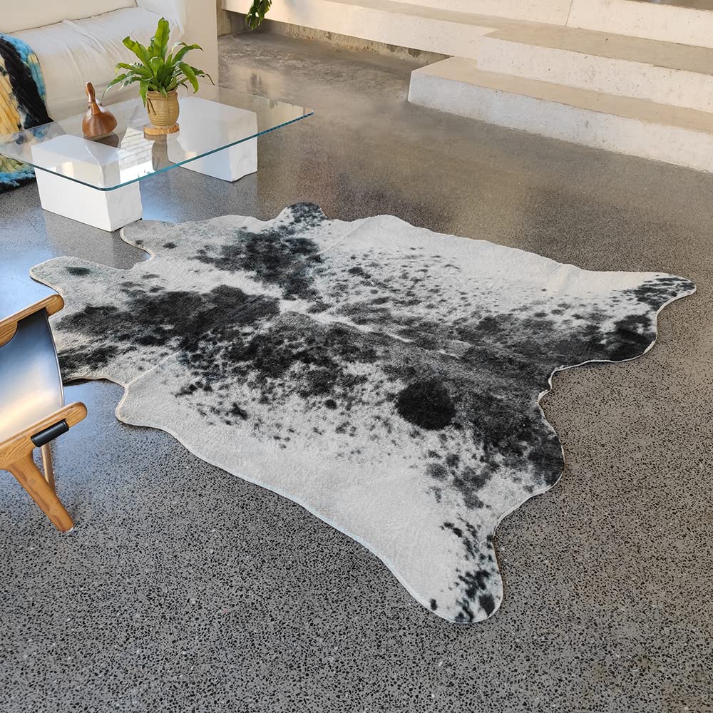 Rugoo 6.4x8 ft Black and White Faux Cowhide Rug - Soft Animal Print Area Rug for Living Room, Bedroom, Nursery - Perfect for Farmhouse Decor & Bohemian Style Homes