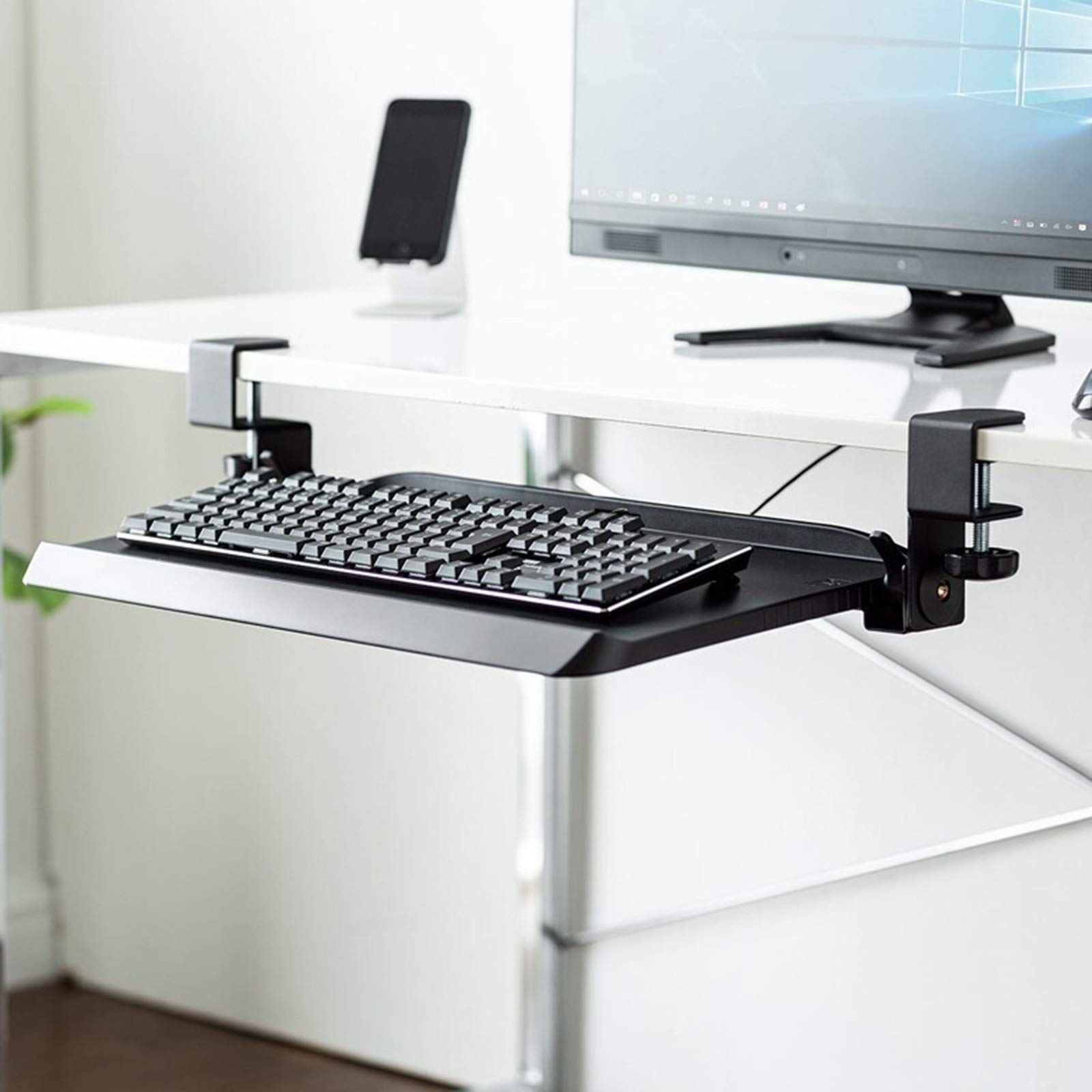**ABCWY Adjustable Ergonomic Keyboard Tray Under Desk - Black with Lock Function for Comfort & Fatigue Reduction | Perfect for Office, Gaming & Long-Term Computer Use**
