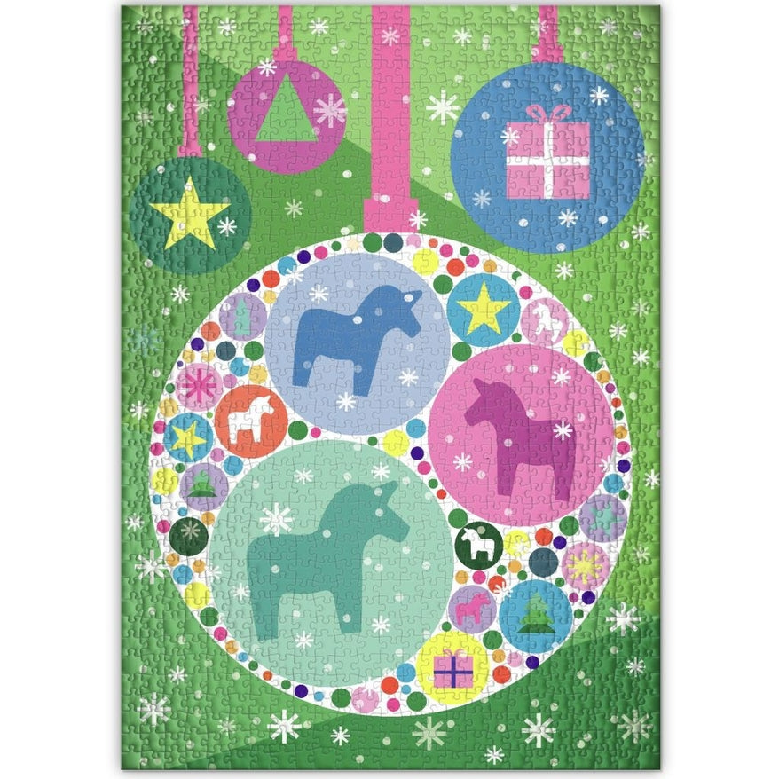 Dala Horse 1000 Piece Jigsaw Puzzle - Scandinavian Christmas Wooden Toy Puzzle for Adults & Families - Perfect Holiday Activity & Home Decor