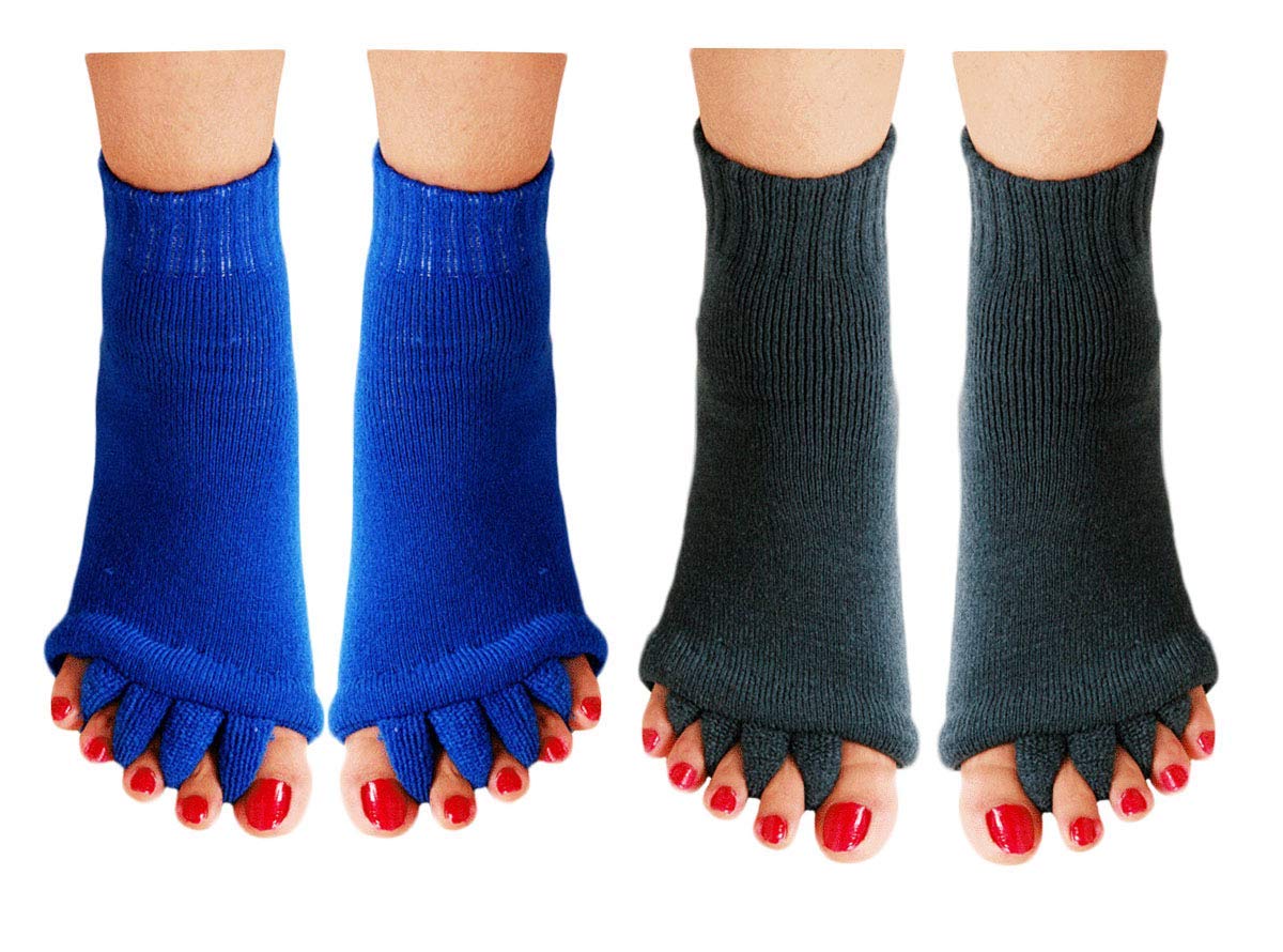 Homrap Toe Separator Socks - 2 Pairs for Yoga, Gym, Sports & Foot Massage - Improve Foot Alignment & Comfort for Workouts, Recovery & Relaxation