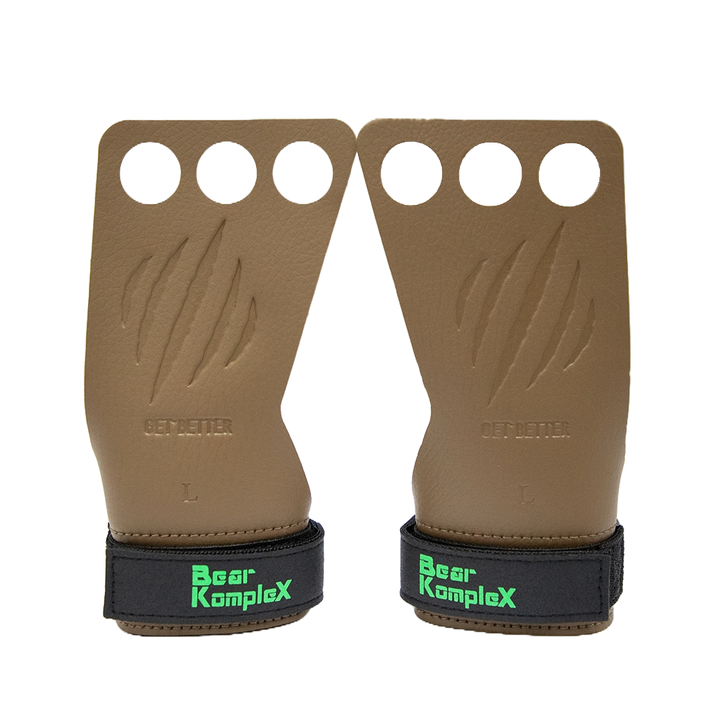 Bear KompleX 3-Hole Workout Hand Grips for CrossFit & Weightlifting - Tan Color for Gym Training & Home Fitness