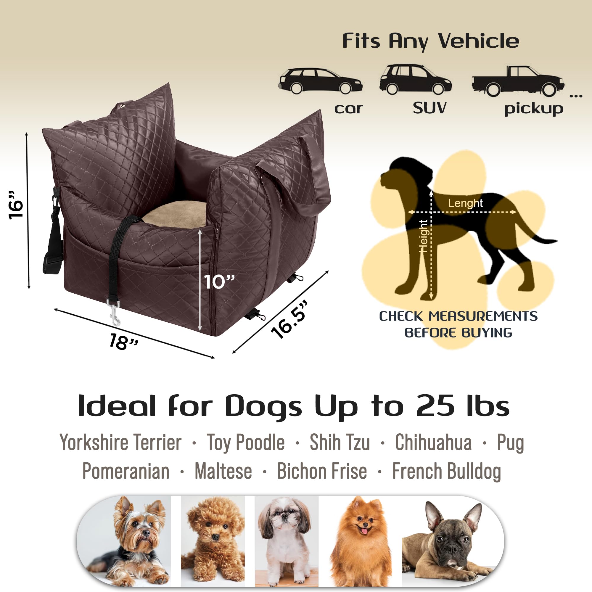 Black Swift Deluxe Dog Car Seat - 2-in-1 Booster & Bed for Small Dogs | Travel & Home Use