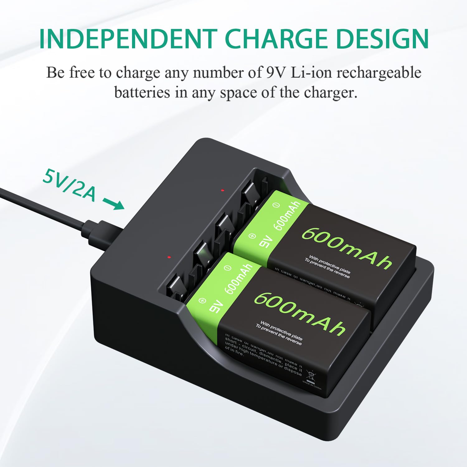 LP 9V Rechargeable Batteries with Charging Station - 2 Pack 600mAh Long Lasting Lithium Ion Batteries - Compatible with Wireless Microphones, Flashlights, Guitars, Keyboards - Perfect for Stage Performances, Camping & Emergency Power Backup