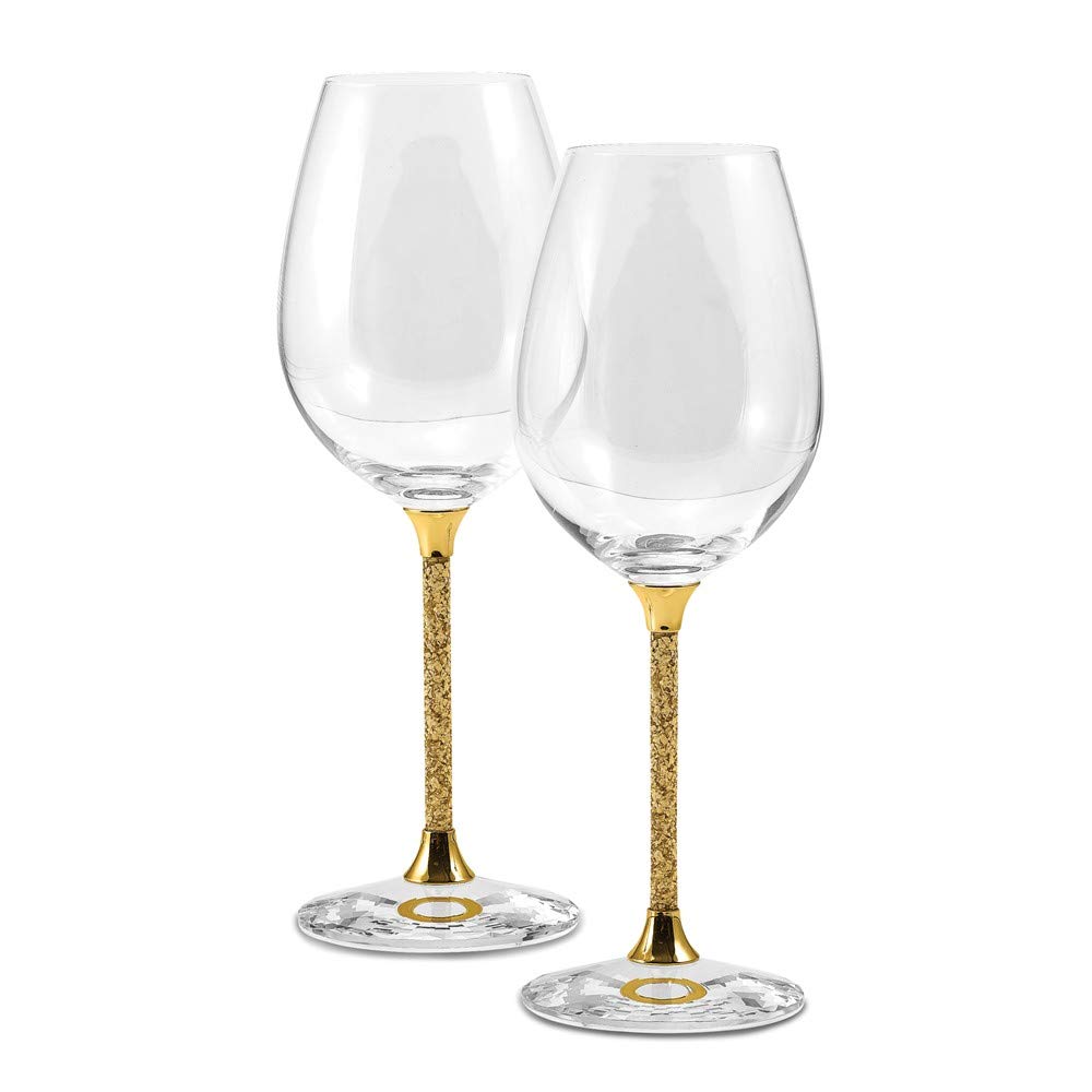 Premium Set of 2 Elegant Wine Glasses with 24K Gold Flake Stems & Gift Bag - Perfect for Weddings, Anniversaries & Romantic Dinner Gifts