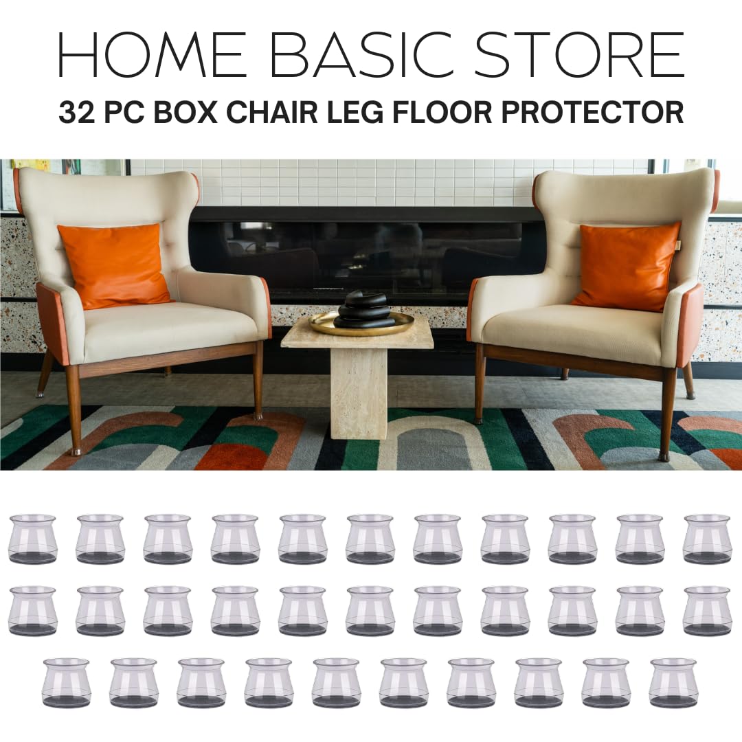 32-Piece Clear Silicone Chair Leg Floor Protectors - Round & Square Furniture Leg Caps for Hardwood Floors, Tables, Stools - Non-Slip, Scratch-Proof Floor Protectors for Home & Office Use