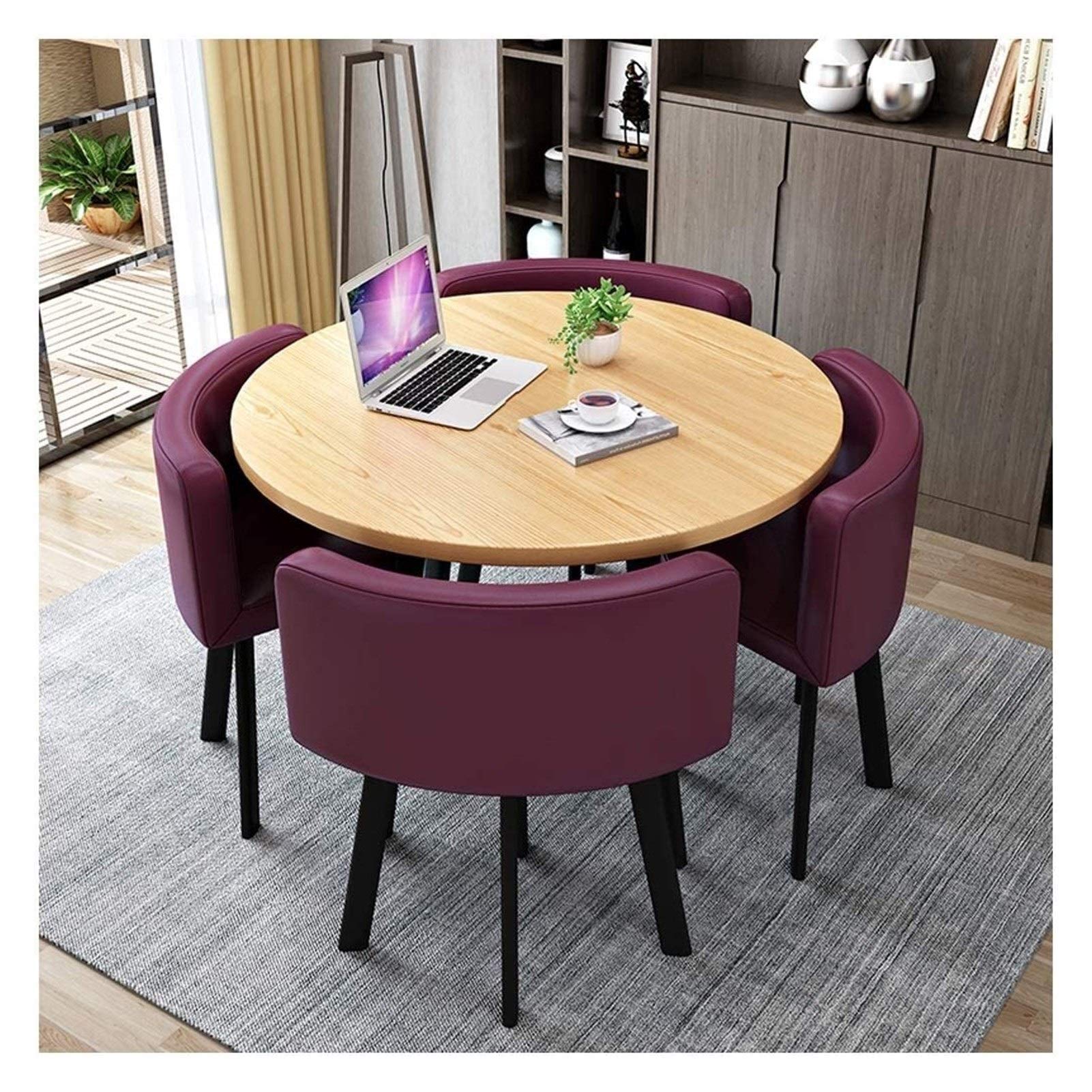 Modern Minimalist Office Business Hotel Lobby Dining Table Set - 80cm Retro Casual Metal Frame Coffee Table & Chair Set (Purple) - Perfect for Small Spaces, Conference Rooms, and Contemporary Home Decor