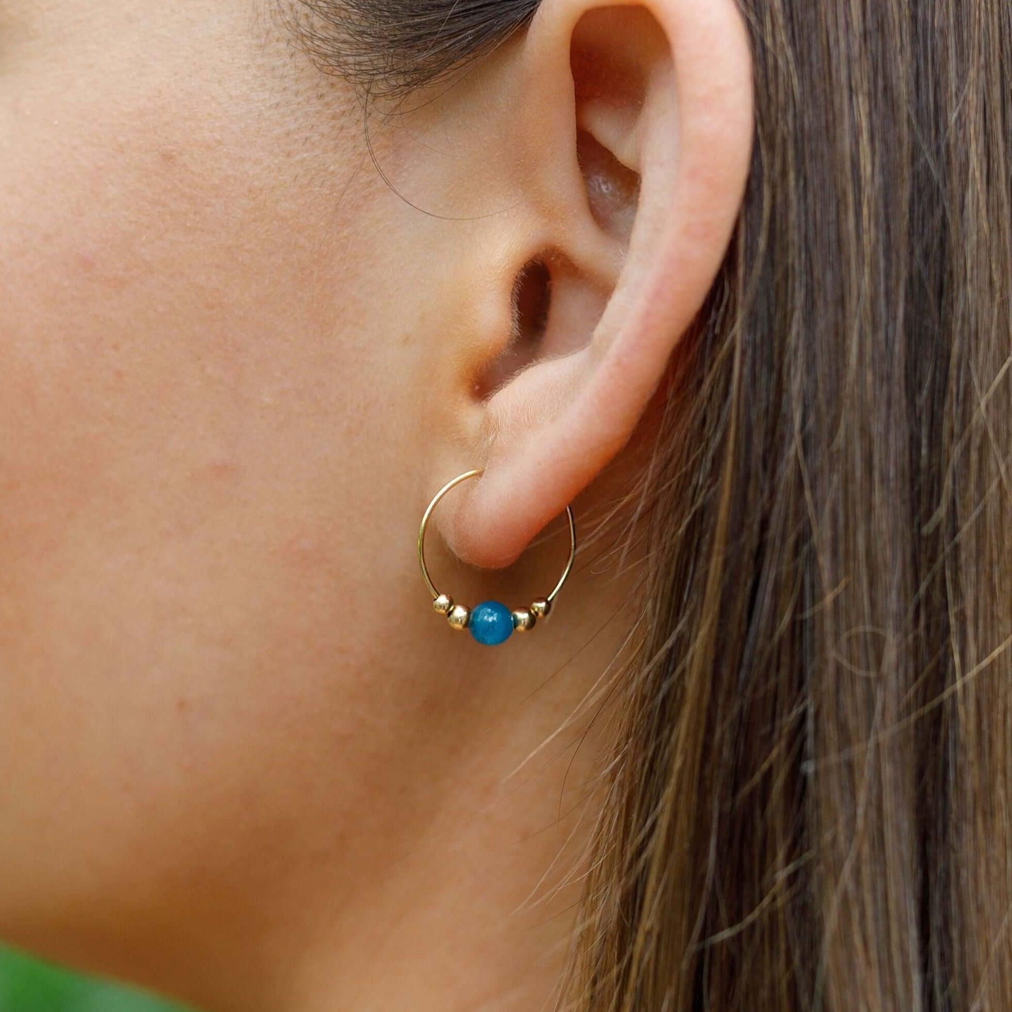 Tiny Blue Apatite Bead Hoop Earrings - Dainty Gemstone Jewelry for Women | Perfect for Everyday Wear, Office & Special Occasions