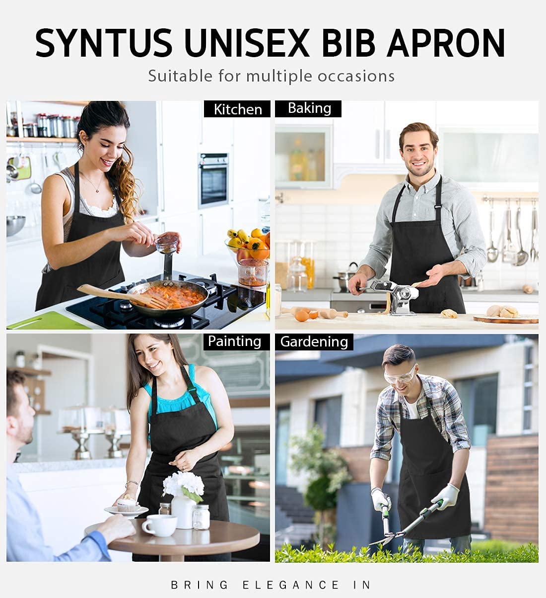DDSHUN Adjustable Bib Apron with 2 Pockets - Durable Cooking Apron for Men & Women, Long Ties for Home Kitchen, Restaurant, Coffee House, Baking, Gardening, BBQ, and Outdoor Cooking