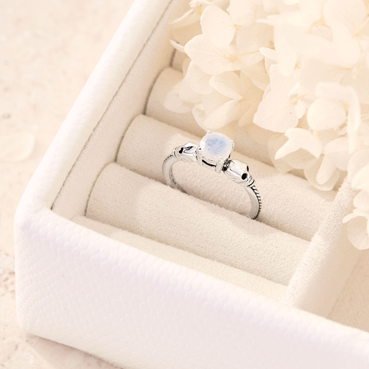 Rise of the Dead Moonstone Ring - Gothic Silver Jewelry for Women | Handmade Mystical Gemstone Ring | Perfect for Halloween, Cosplay & Witchy Aesthetic
