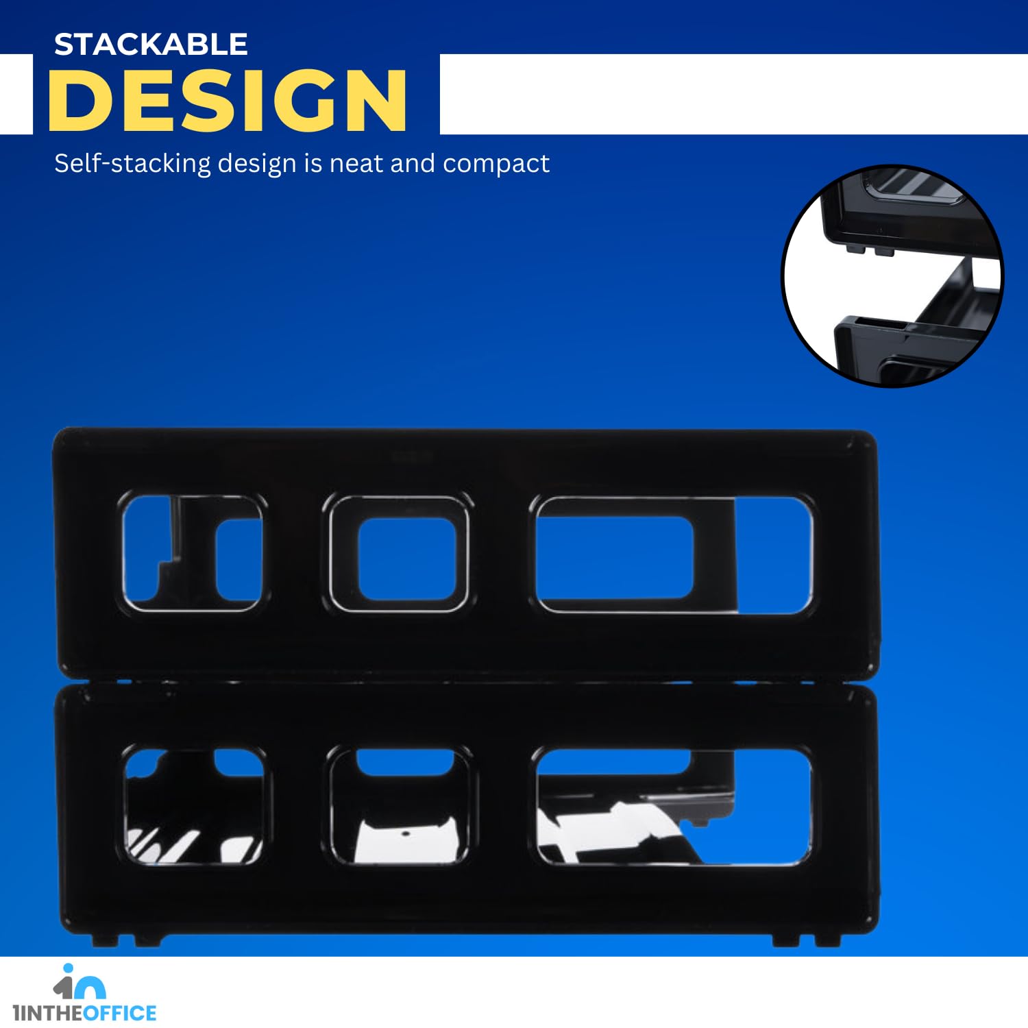 1InTheOffice Stackable 2-Tier Black Desk Organizer Tray - Letter Size Side Load Paper Tray for Office, Home & School - Perfect for Organizing Files, Documents & Mail
