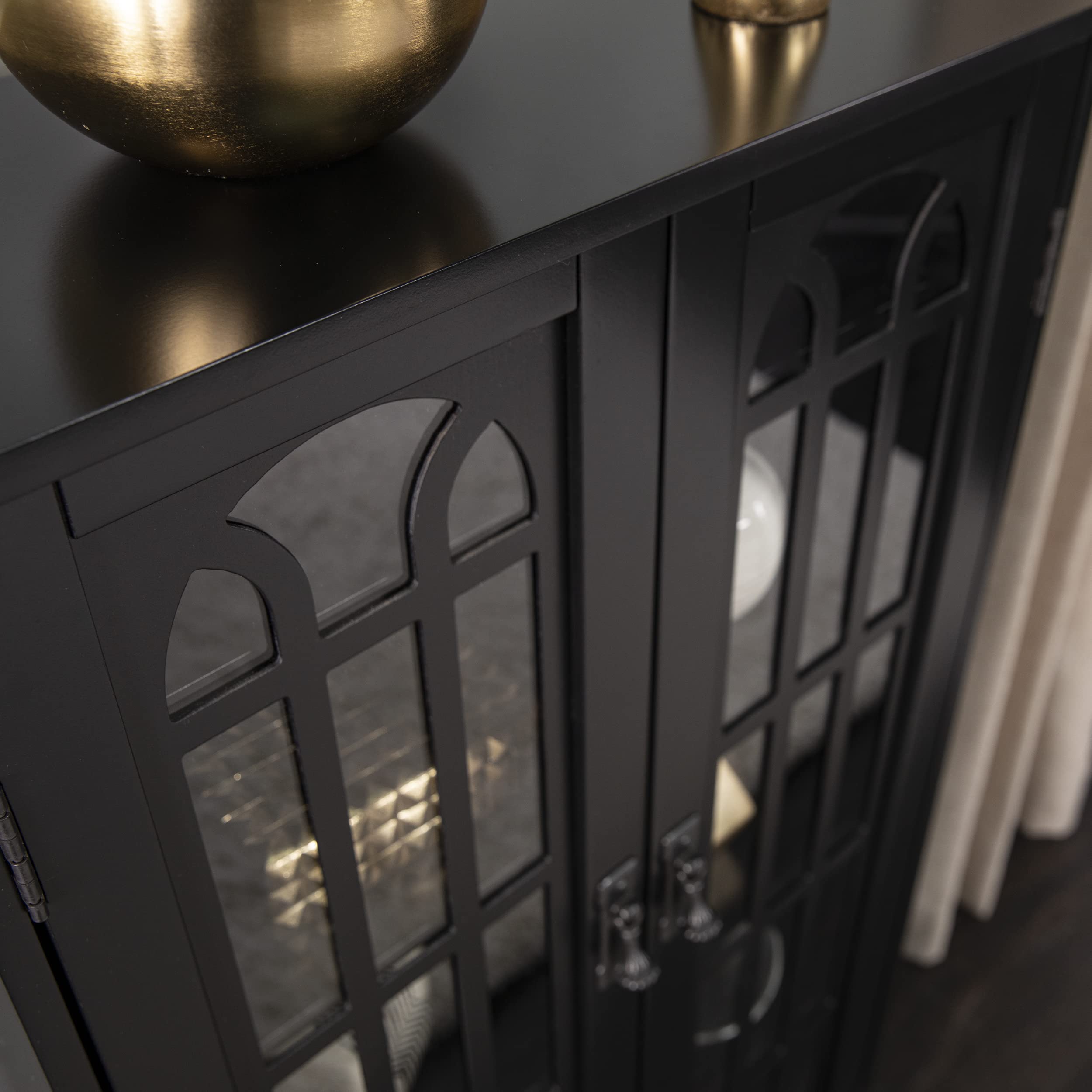SEI Furniture Black Window Pane Media Cabinet - Modern TV Stand with Storage for Living Room, Bedroom & Home Theater