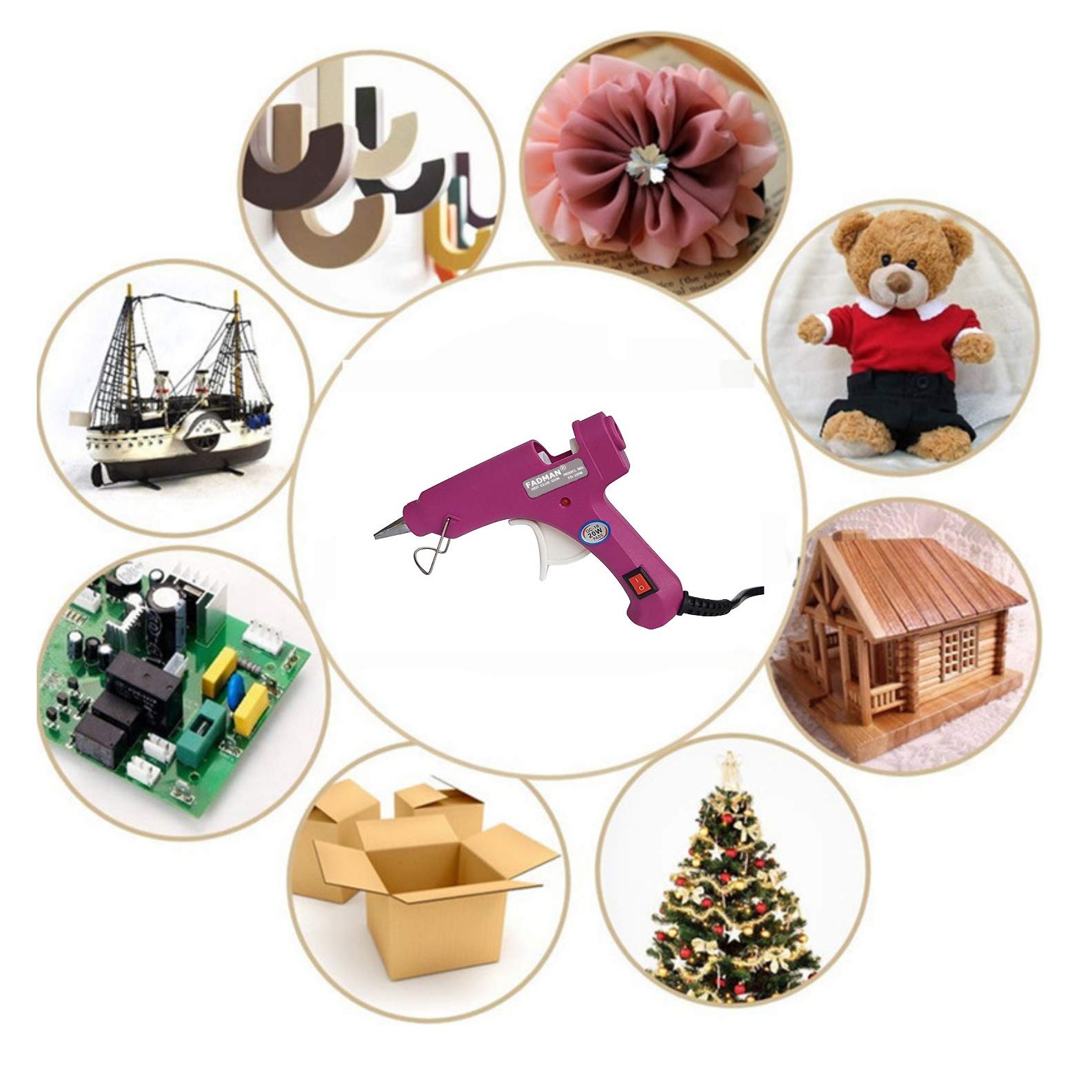FADMAN Mini 20W Hot Melt Glue Gun with On/Off Switch & Indicator - 7mm Nozzle (Magenta) Includes 3 Glue Sticks - Perfect for DIY Crafts, Home Repairs & School Projects