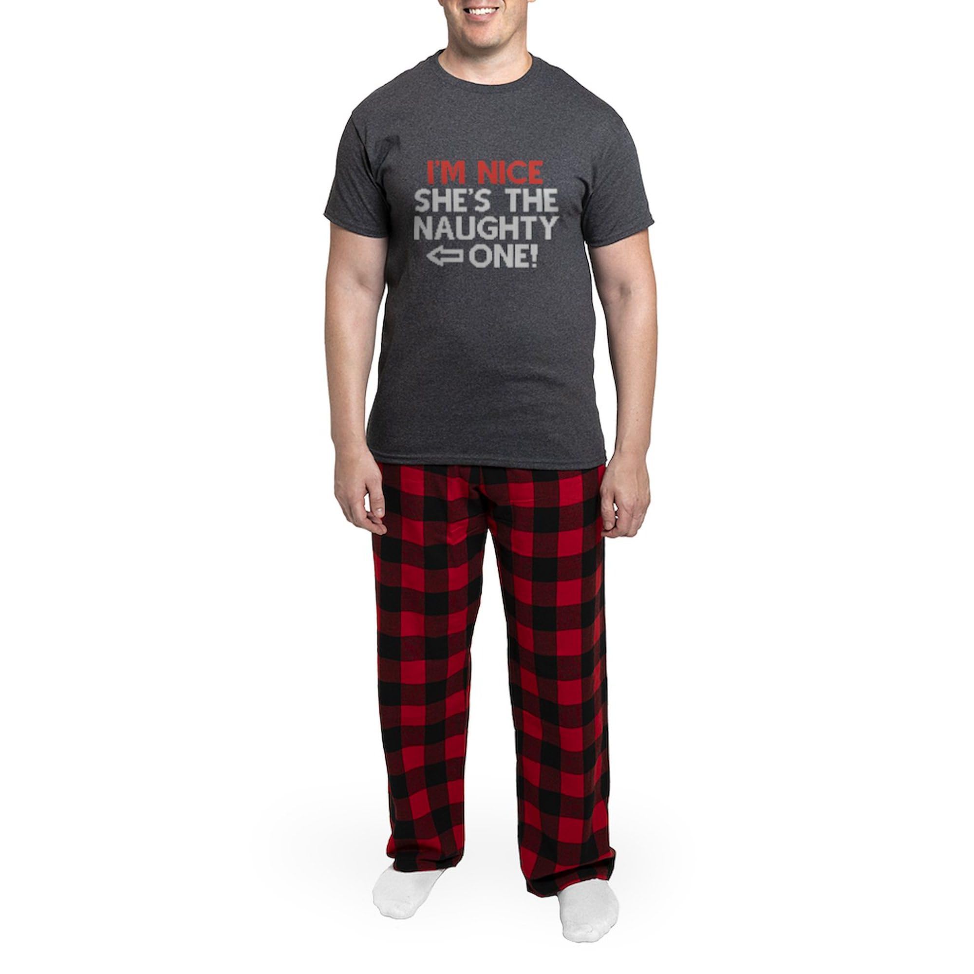 Funny Couples Pajama Set - 'I'm Nice She's The Naughty One' Charcoal Novelty Pajamas for Men | Matching Sleepwear for Couples, Christmas Gifts & Romantic Nights
