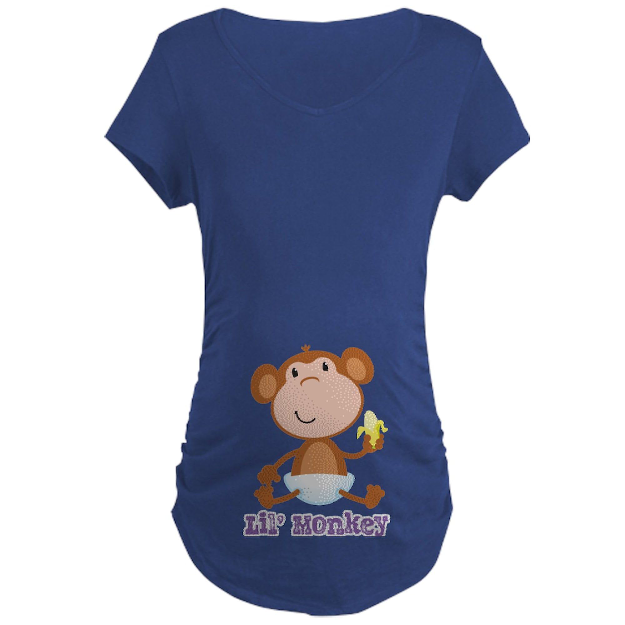 Lil' Monkey Smile Maternity Dark T-Shirt - Women's Ruched Side Pregnancy Tee for Comfort & Style | Perfect for Baby Showers, Maternity Photos & Everyday Wear