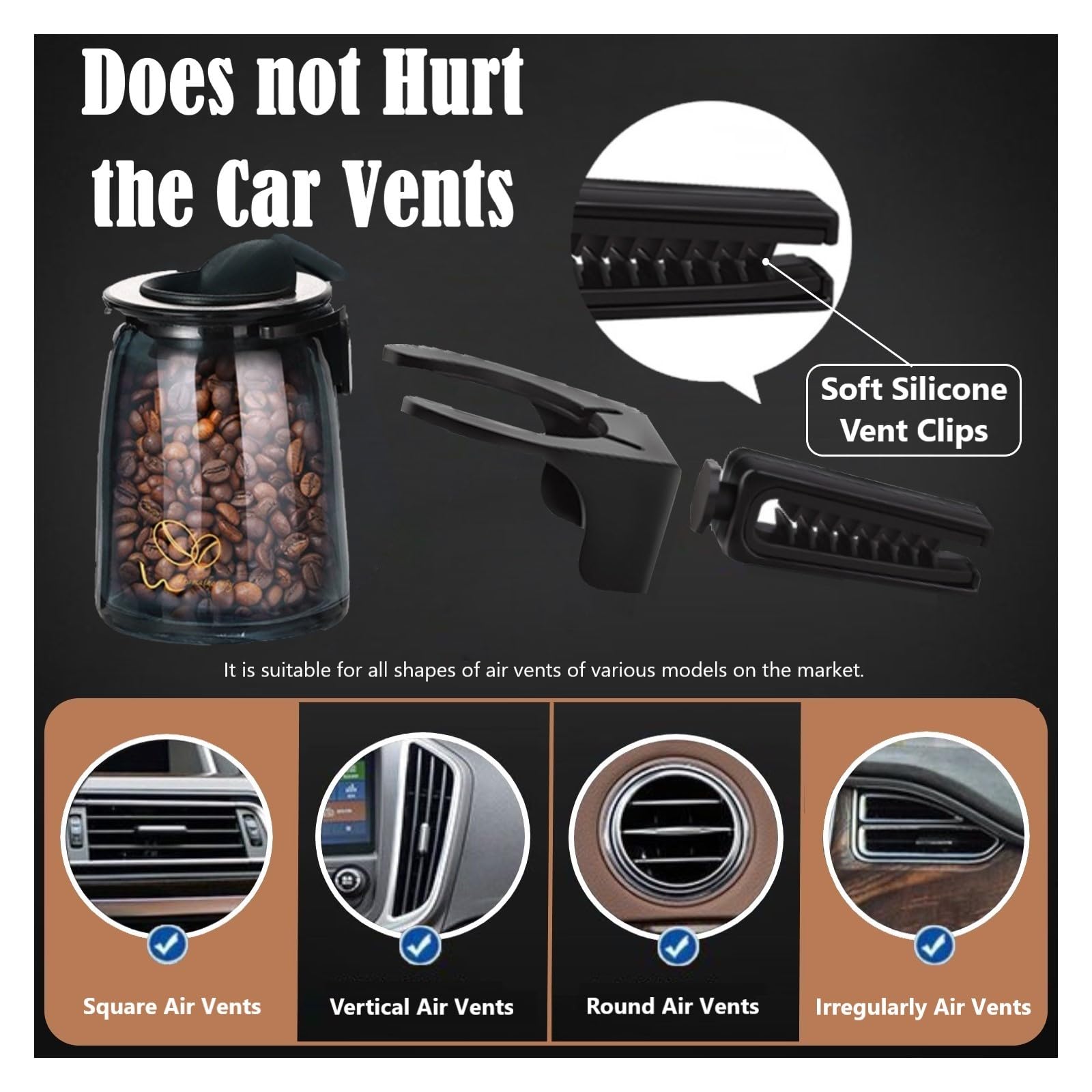 Premium Coffee Scented Car Air Freshener with Vent Clip - 2 Pack Refillable Natural Coffee Bean Fragrance, Eliminates Odors & Freshens Vehicle - Perfect Car Accessory Gift for Men & Women (Latte Scent) - Ideal for Commuting, Road Trips & New Cars