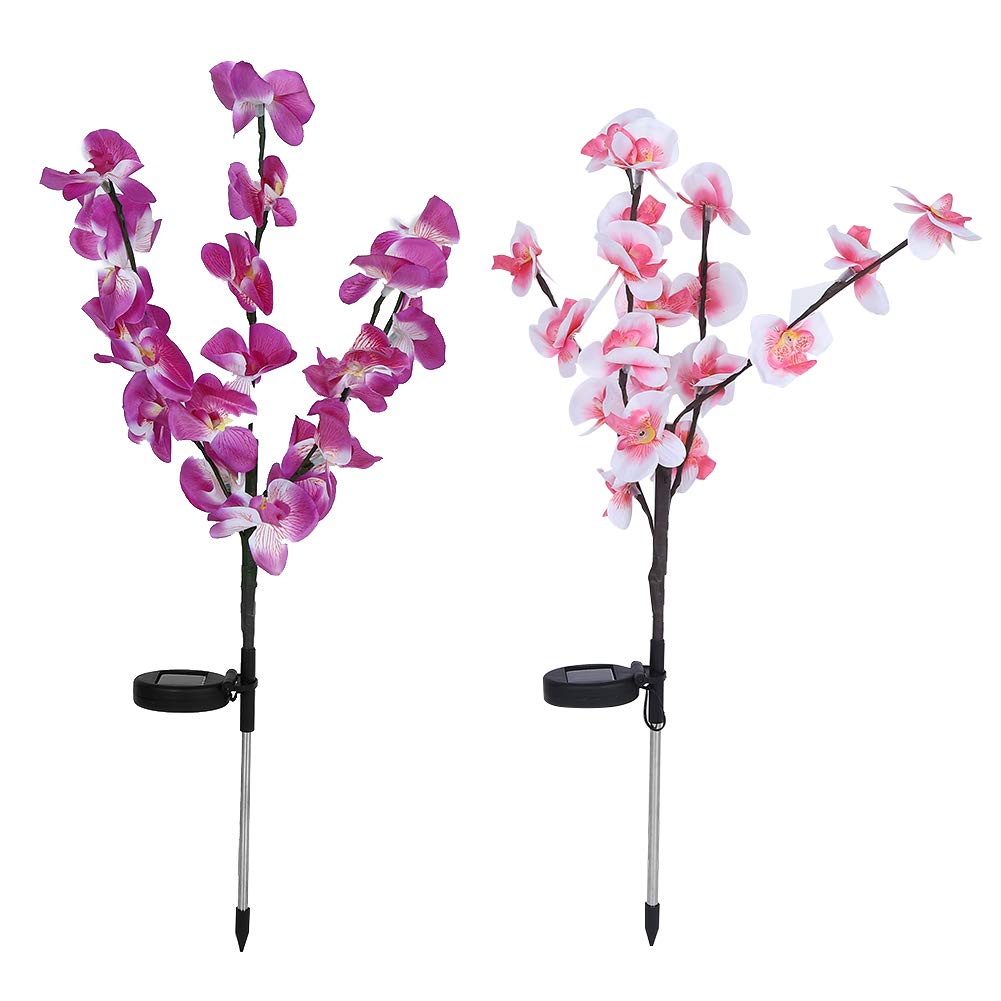 Solar Powered Garden Lights - 2 Pack Solar Orchid Shaped Outdoor Lights for Backyard, Patio & Garden Decoration | Waterproof Solar Landscape Lighting for Pathway, Lawn & Yard Decor at Night