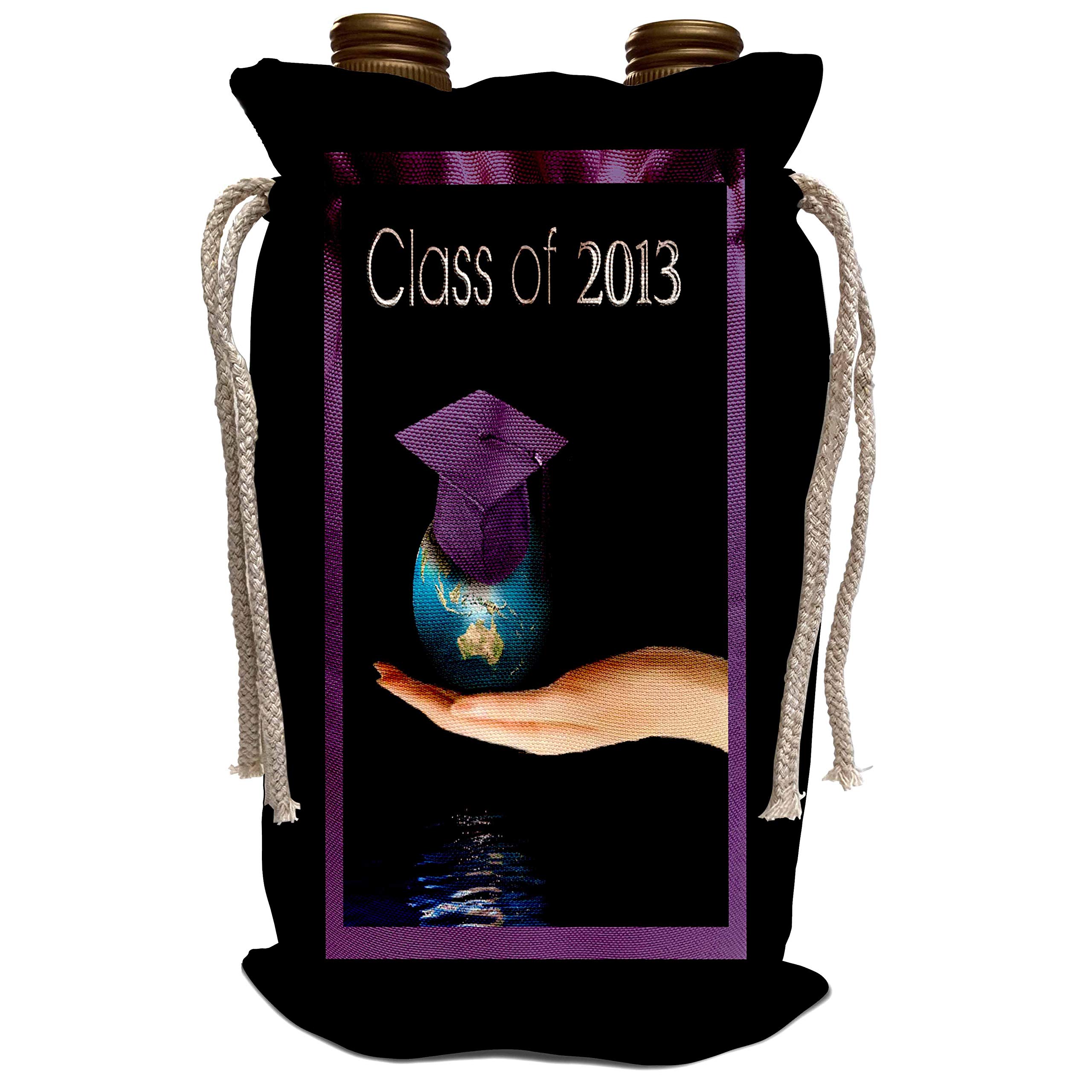 3D Rose Beverly Turner Graduation Wine Bag - Hand Holding Earth with Graduation Cap, Class of 2013, Purple - Perfect for Graduation Gifts, College Parties & Alumni Celebrations