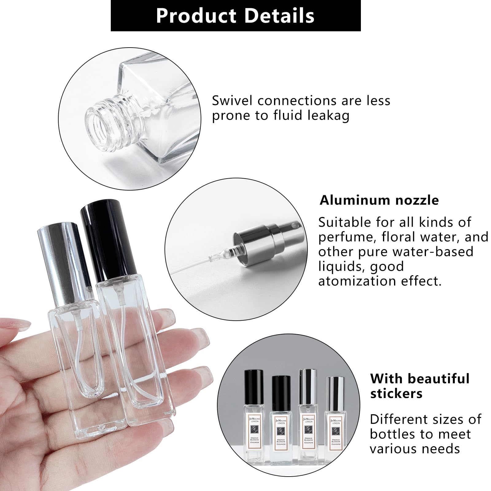 Senbaler 6-Pack Mini Refillable Travel Perfume Spray Bottles - 5ml Portable Atomizer for Fragrance (Black, Gold, Silver) | Perfect for Purse, Gym Bag & Airplane Carry-On