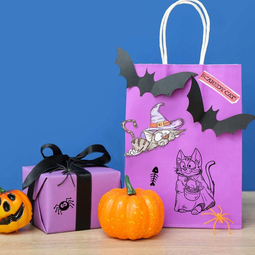 INFUNLY Halloween Cat Clear Stamp - Black Cat Silicone Rubber Stamp for Card Making, DIY Scrapbooking, Photo Albums & Embossing | Perfect for Halloween Crafts, DIY Journals & Spooky Decorations