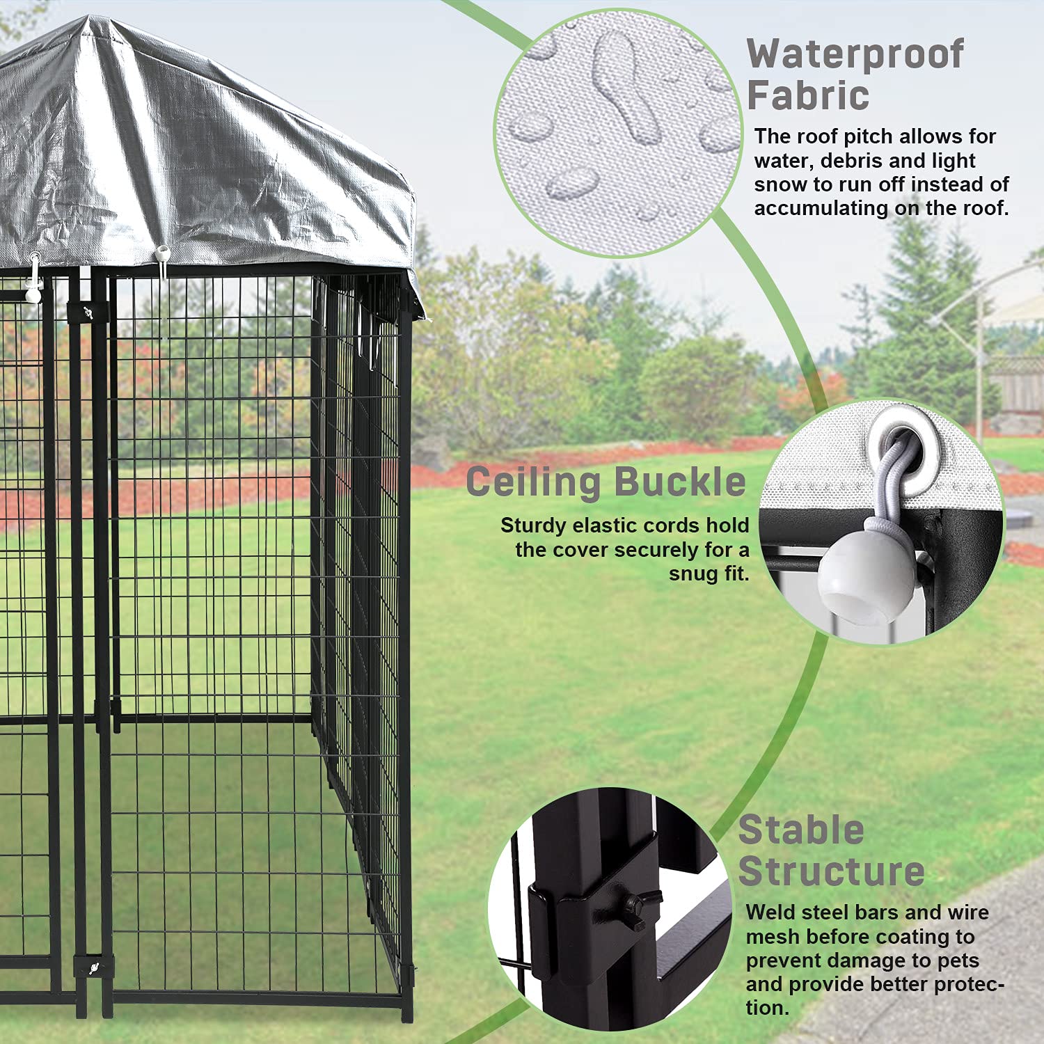 Heavy Duty Large Dog Crate Kennel - 7.5' x 3.75' x 5.8' Outdoor Metal Pet Cage with UV Protection Waterproof Roof & Secure Lock - Perfect for Backyard, Travel, and Training | Durable Wire Fence Playpen for Dogs