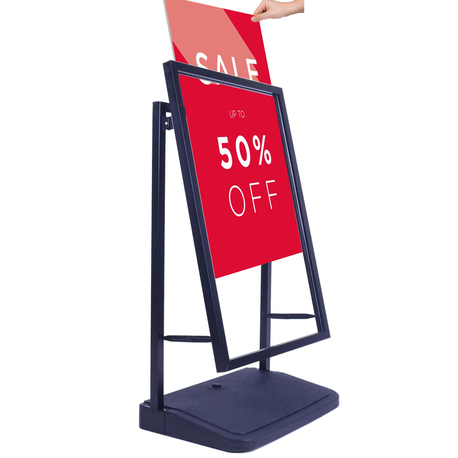 Heavy-Duty 23.5x35.5 Inch Sidewalk Poster Frame Stand with Wheels - Outdoor/Indoor Sign Display for Advertising, Events & Store Promotions