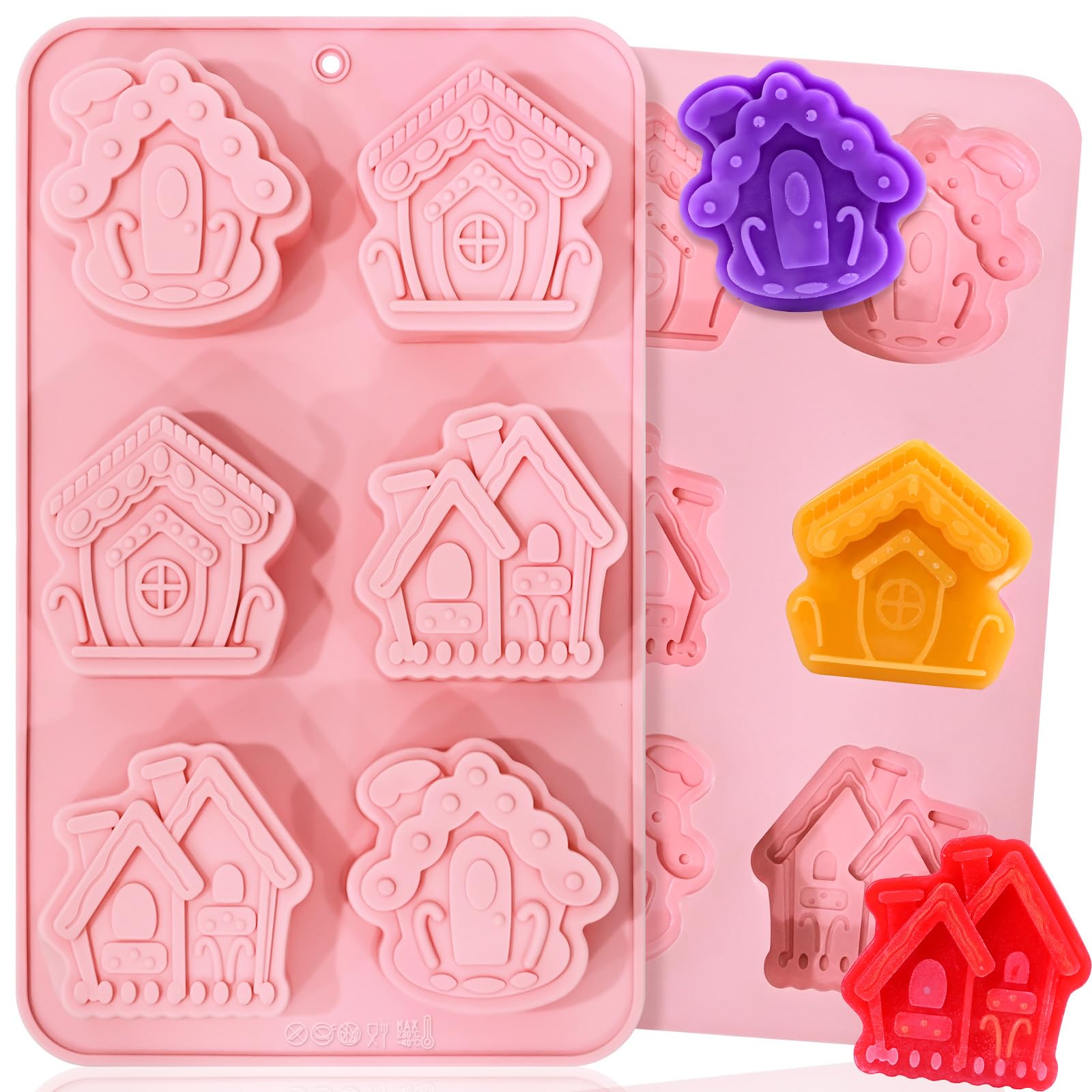 (2 Pack) Christmas Soap Molds - 3D Silicone Baking Molds Set with 3 Festive House Shapes for DIY Candles, Handmade Soaps, Cupcakes, Chocolates & Wax Melts - Perfect for Holiday Baking, Christmas Gifts & Home Decor Crafts