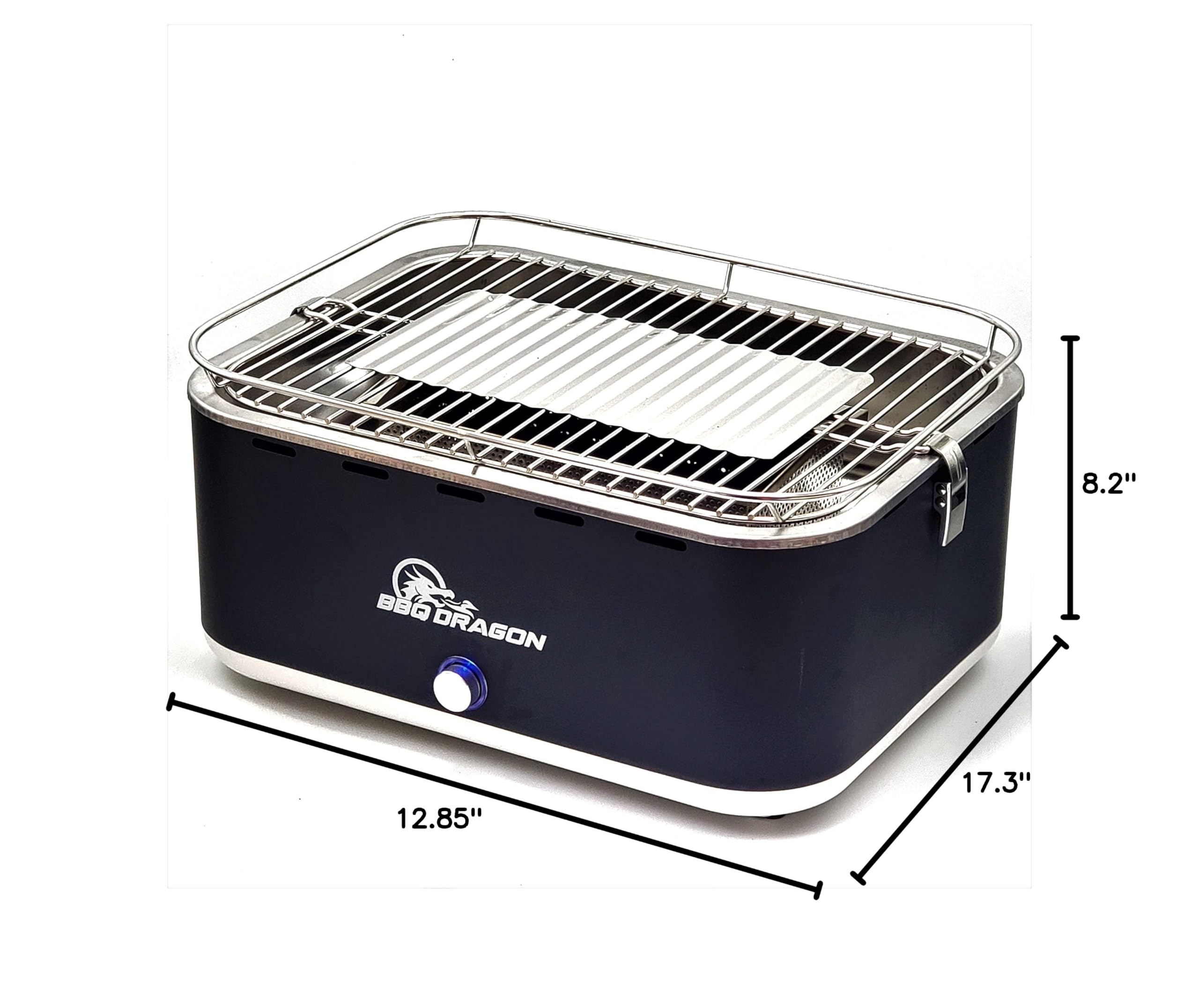 BBQ Dragon Zephyr Portable Charcoal Grill - Adjustable Fan Mini Hibachi Grill | Stainless Steel Tabletop Grill for Outdoor Cooking, Camping, Beach, Tailgate & Backyard BBQ | Perfect for Picnics, RV Trips & Small Space Grilling