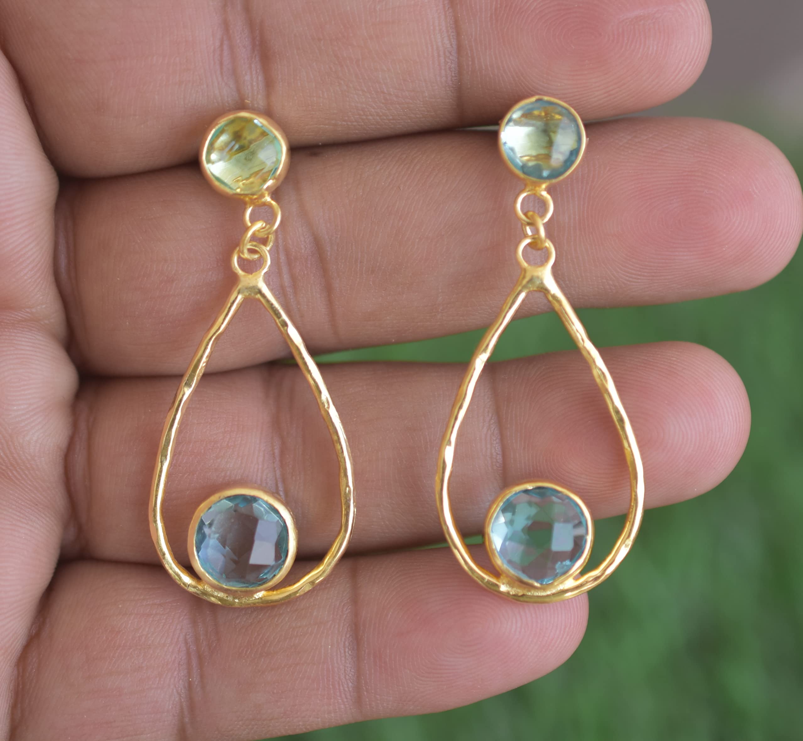 18K Gold Plated Blue Topaz Earrings for Women - November Birthstone Jewelry, Fashionable Gemstone Earrings for Birthday & Anniversary Gifts - Perfect for Parties, Weddings & Everyday Wear - VE-354