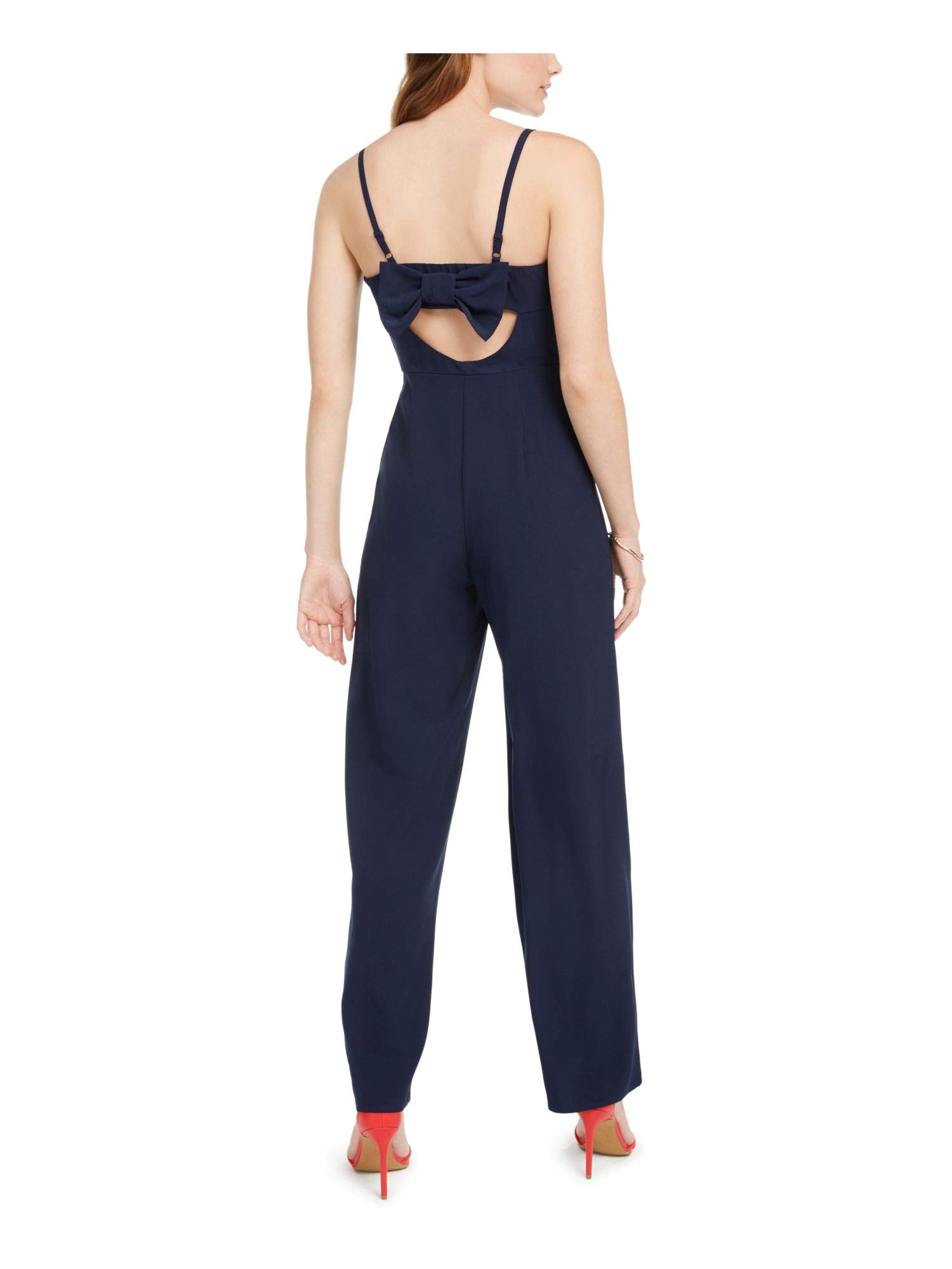 Trixxi Women's Navy Blue Spaghetti Strap V-Neck Wide Leg Jumpsuit - Size 5 | Elegant Evening Wear for Parties, Weddings & Special Occasions