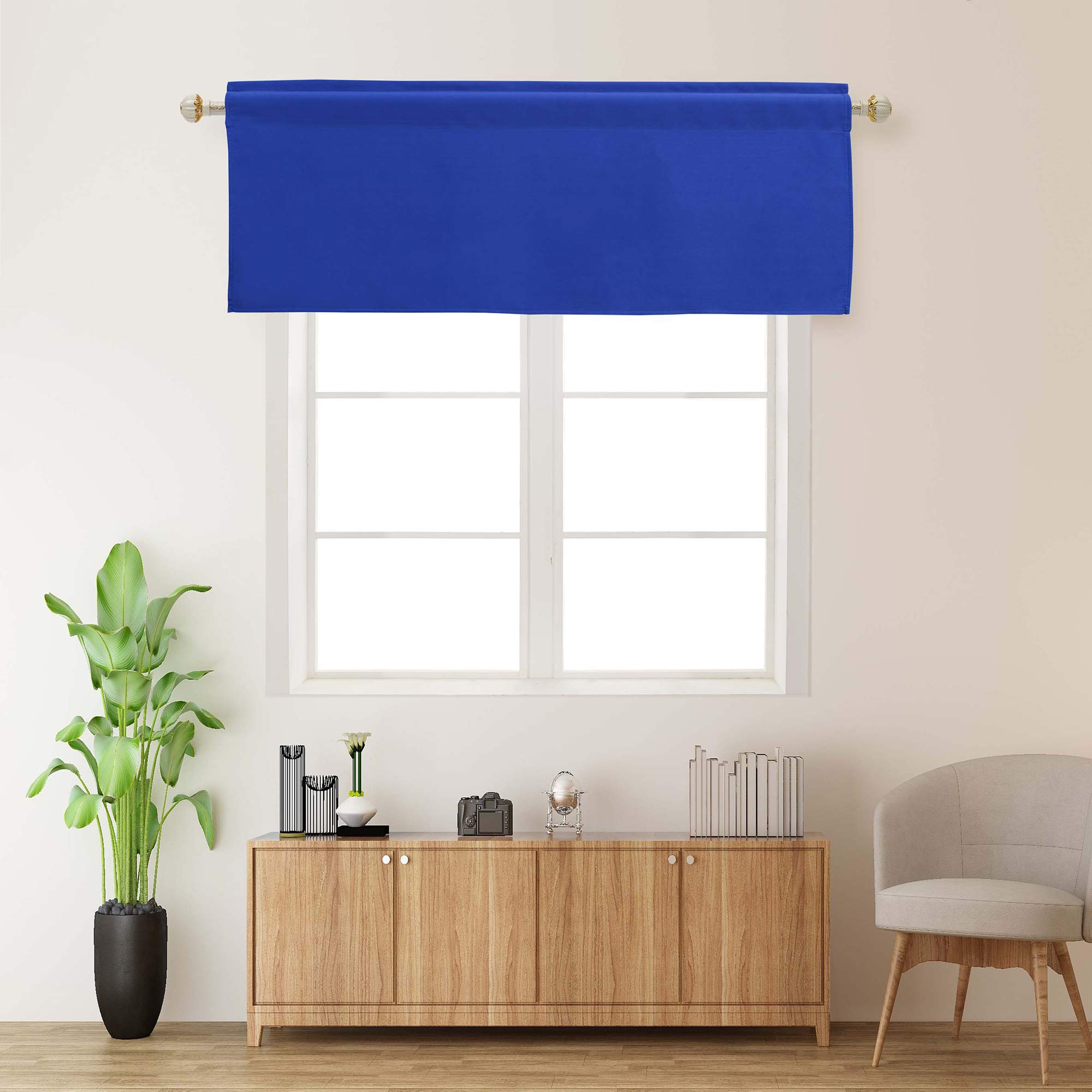 Royal Blue Blackout Valance Curtain - 42 x 18 Inch Kitchen Window Treatment with Rod Pocket, Darkening Panel for Loft, Nursery, Girls & Boys Bedroom - Perfect for Small Windows, Light Control & Privacy